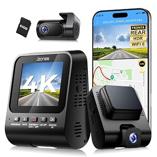 Dash Cam Front and Rear: 4K+1080P FHD Dual Dash Camera for Cars with Night Vision, 2 Channel HDR Dash Camera, 24H Parking Mode Car Camera, Built-in GPS, WiFi 6, Free 64GB Card - Amazon product rated Grade A