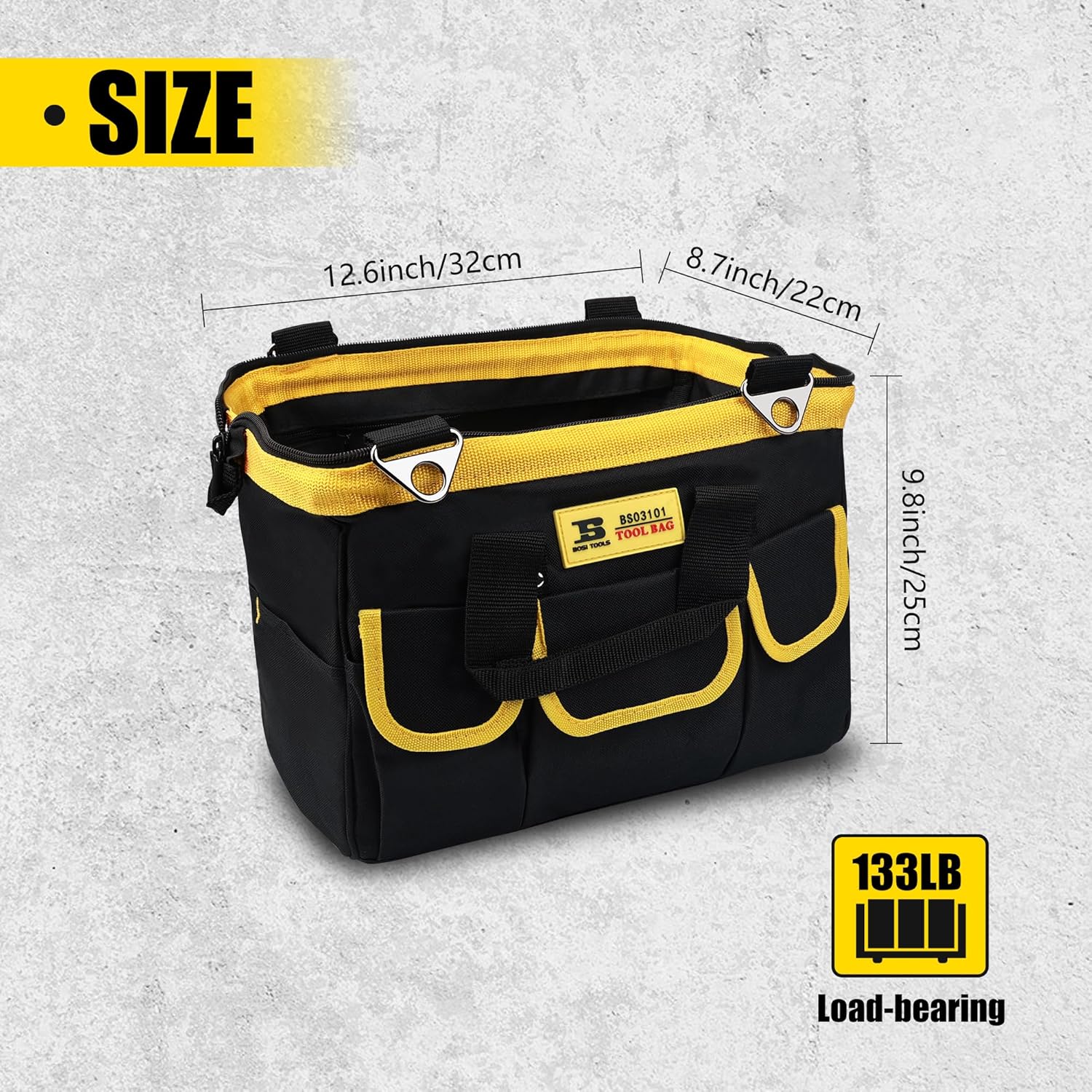 13in Tool Bags with Waterproof Soft Bottom, Multi-Pockets Wide Mouth Tool Tote with Safety Reflective Straps, Adjustable Shoulder Strap 13-inch