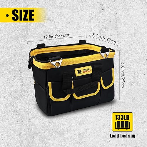 Miniatura 2 de Bolsas de herramientas de 13 pulgadas con parte inferior suave impermeable, múltiples bolsillos de boca ancha para herramientas con correas