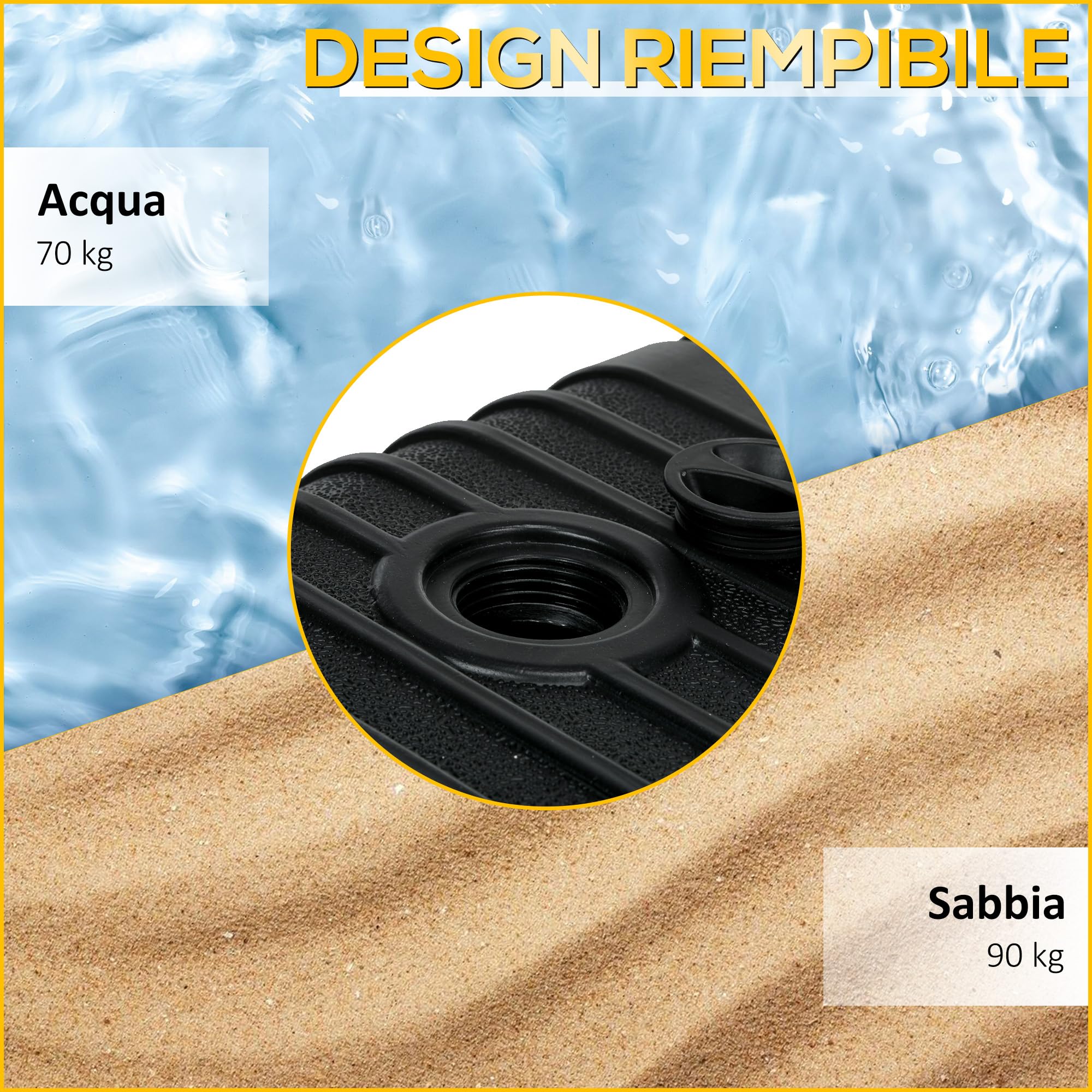 Outsunny Base per Ombrellone da Giardino in HDPE Riempibile 130mm Nero | Basamento per Ombrellone Decentrato, 70 kg Acqua o 90 kg Sabbia, Supporto con 2 Rotelle, Maniglia