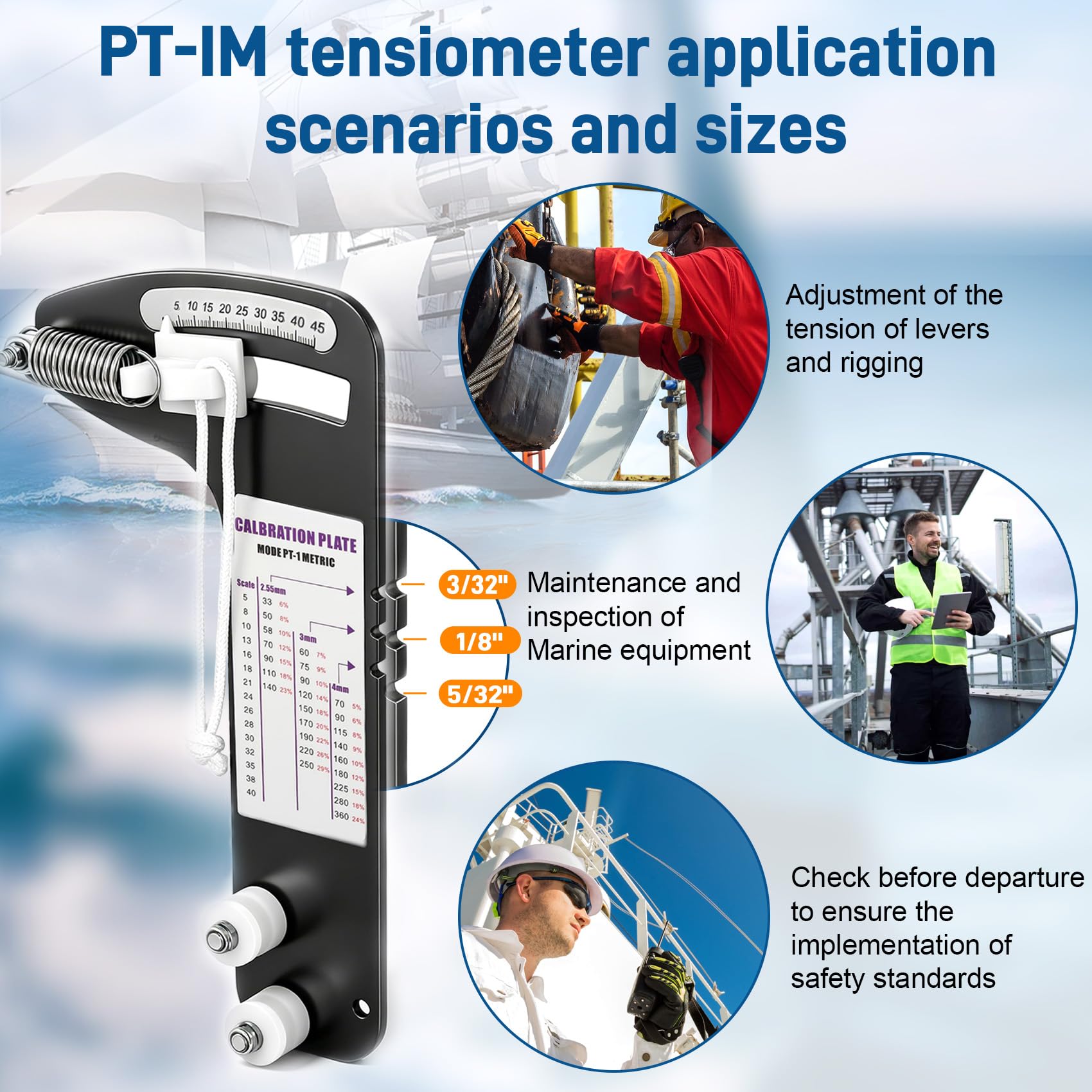 PT-1M - Medidor de tensión profesional para aparejo de velero, medidor de tensión de aparejo de velero de precisión para cuerda de alambre y aparejo de pie, afinar con precisión cables de aparejo de