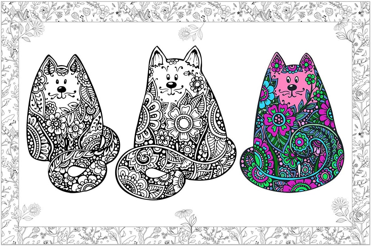 Great2bColorful Coloring Poster (3 Sizes~2 Paper Choices) - Three Happy Cats (24" x 36", Premium Paper)