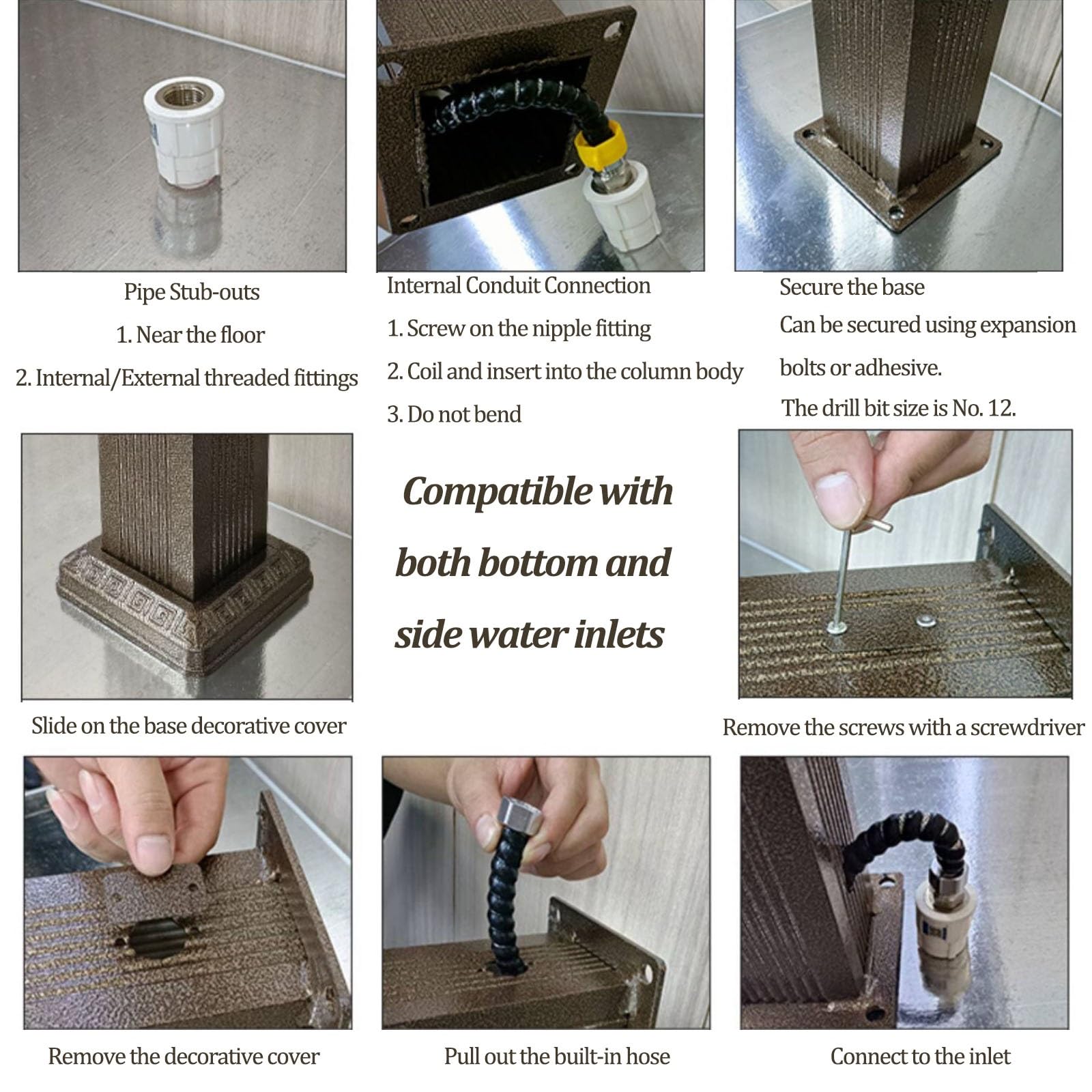 Columna de agua para exteriores con grifos y aspersor, grifo vertical de jardín de acero inoxidable, hidrante sin congelación, hidrante independiente montado en el suelo para riego de patio y granja