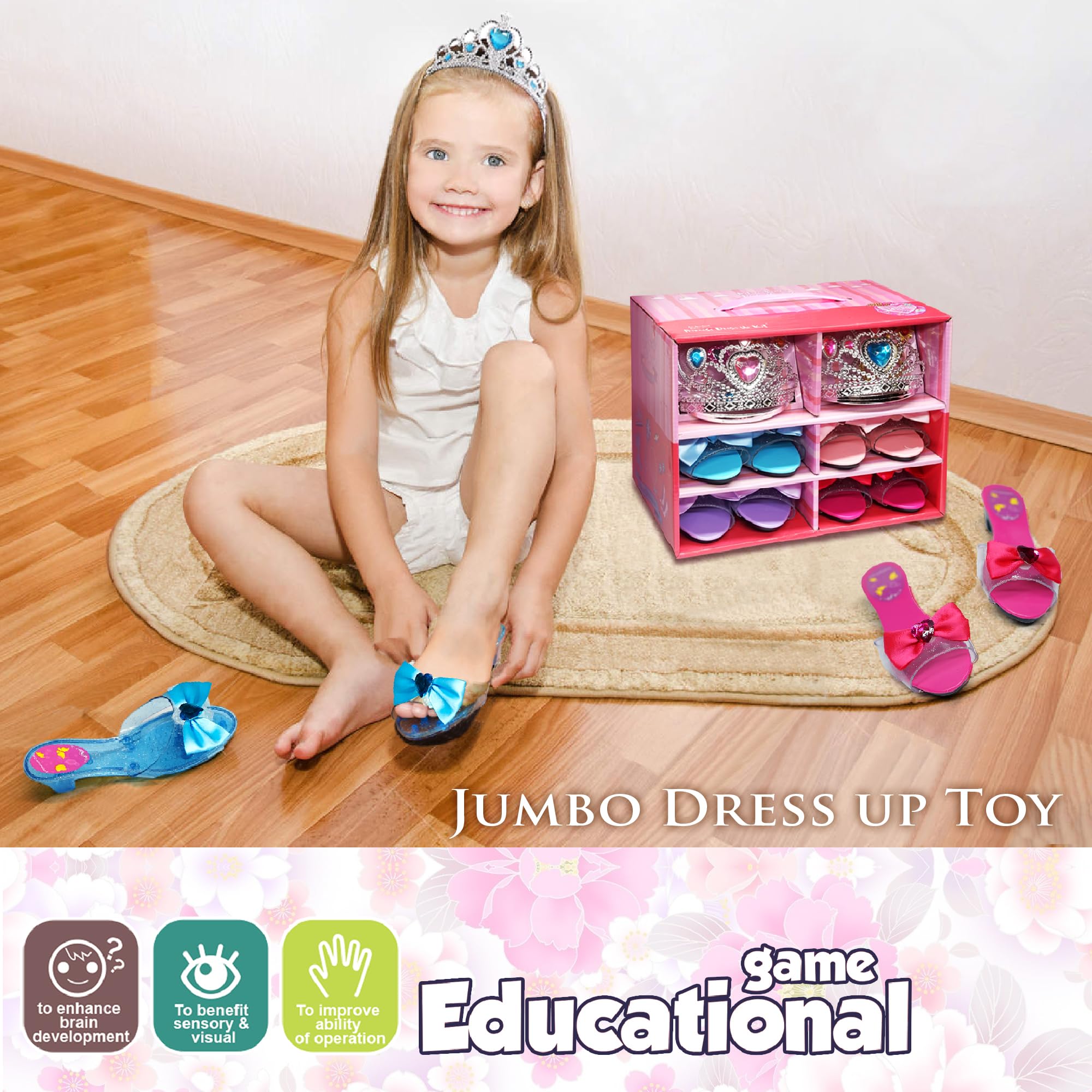 Princess Dress Up dziewczęce buty – buty dla małych dzieci do zabawy i udawanie biżuterii, zestaw akcesoriów, zabawka dla dzieci z koroną, pierścionek, bransoletka dla małych dziewczynek w wieku 3-6