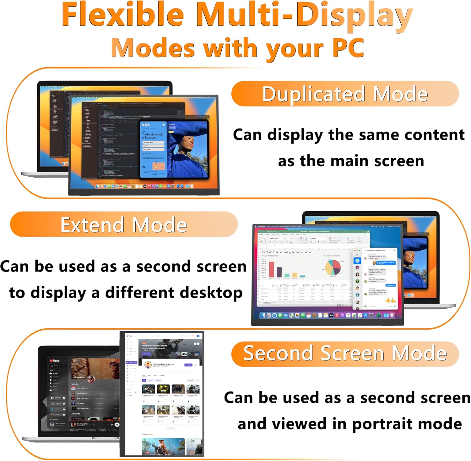 Portable Touchscreen Monitor 15.6'' 1080P HDR Display, USB-C Vertical Monitor with Stand & Speakers, VESA Compatible External Monitor for Laptop Mac Windows Android (No Touch for iPhone/iPad/Consoles)