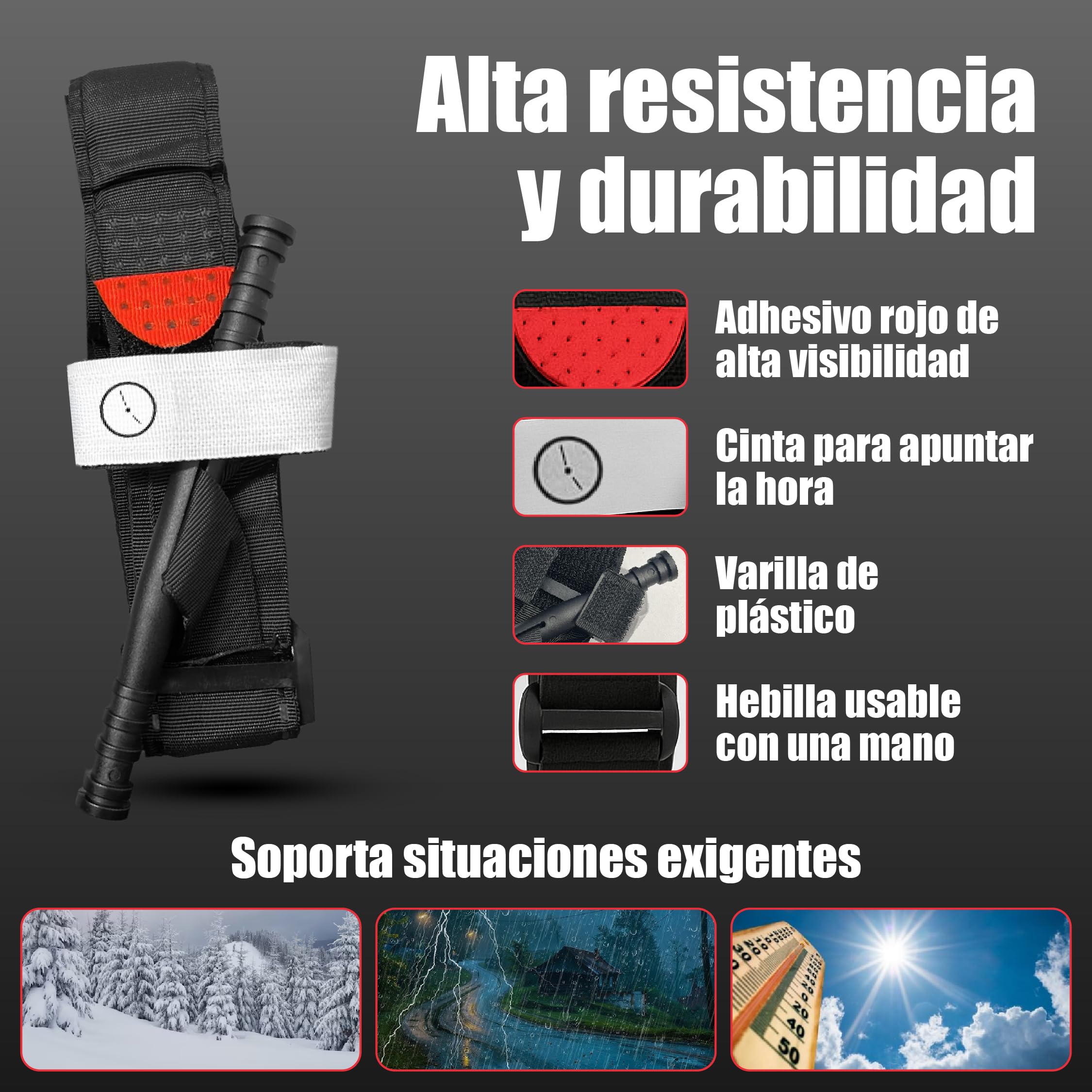 Pack Torniquete Táctico. 5 piezas (torniquete+funda+tijeras+boligrafo+parche) Kit supervivencia homologado hemorragias. Emergencias senderismo, militar, enfermero, policía Botiquín primeros auxilios
