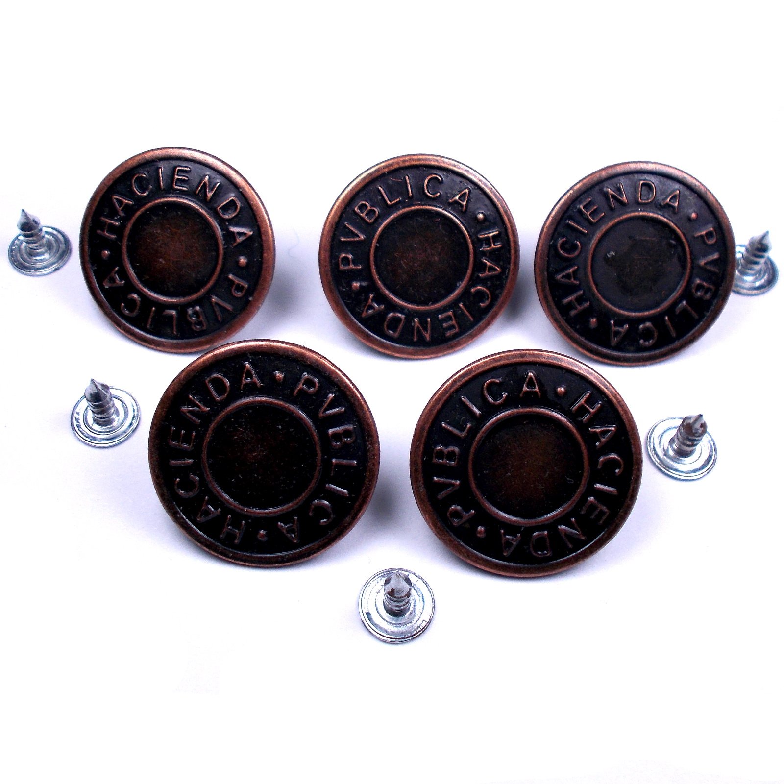 Push The Button Brass Metal Hacienda Publica Hammer On Jeans Buttons (5, 17Mm)