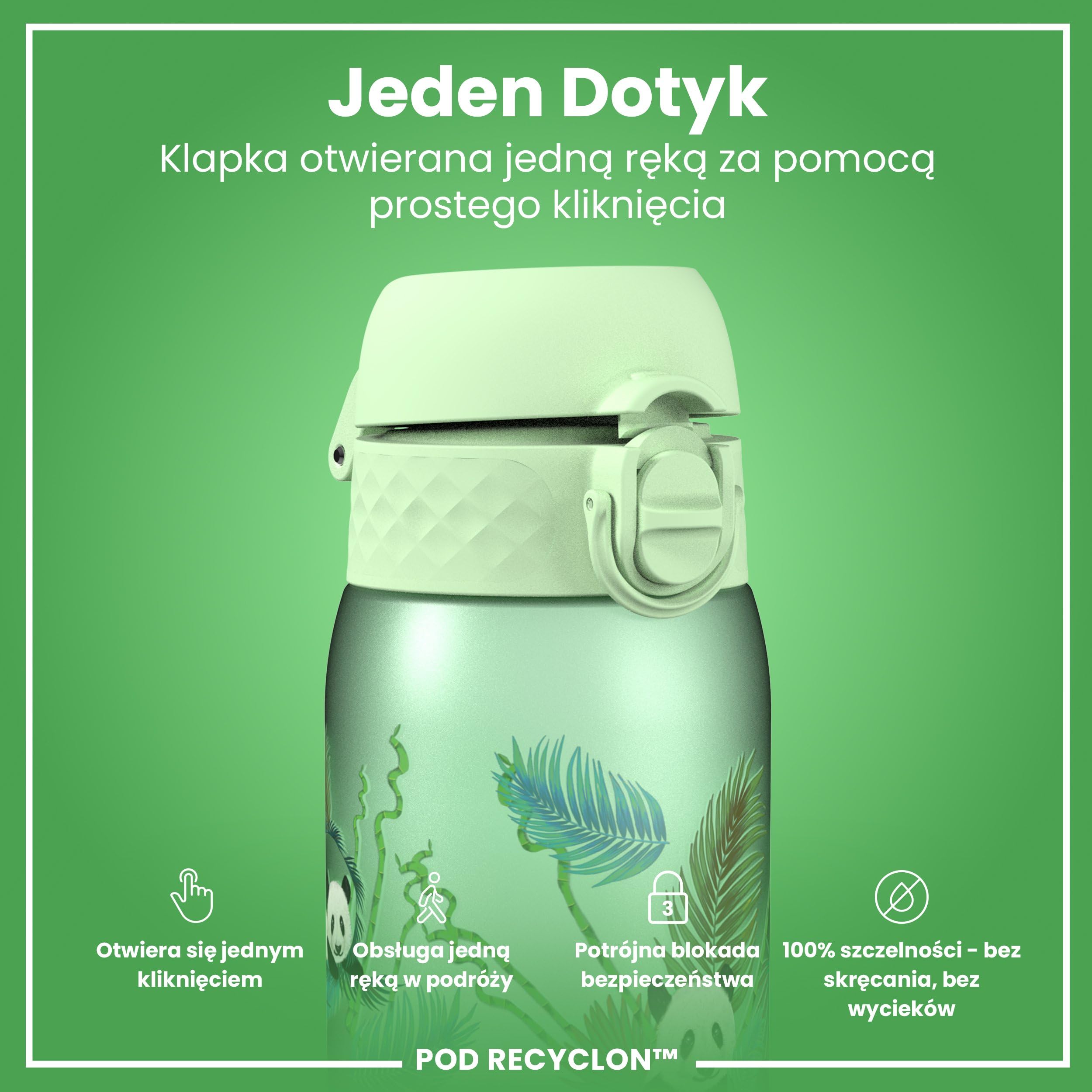 ION8 Butelka dla Dzieci, 350 ml/12 oz, Szczelna, Łatwa do Otwarcia, Bezpieczny Zamek, Można Myć w Zmywarce, Bez BPA, Uchwyt do Przenoszenia, Łatwa do Czyszczenia, Bezwonny, Pandy