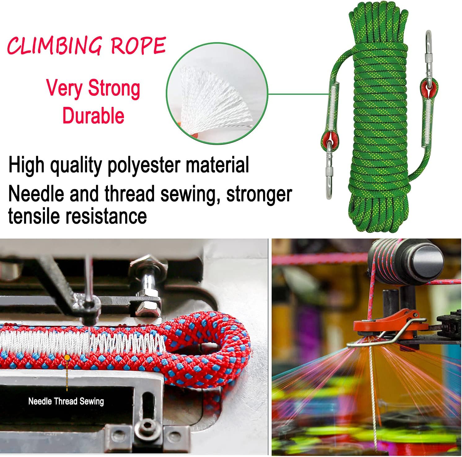 HAIY Climbing Rope Outdoor Climbing Safety Rope, Diameter 10.5mm with 2