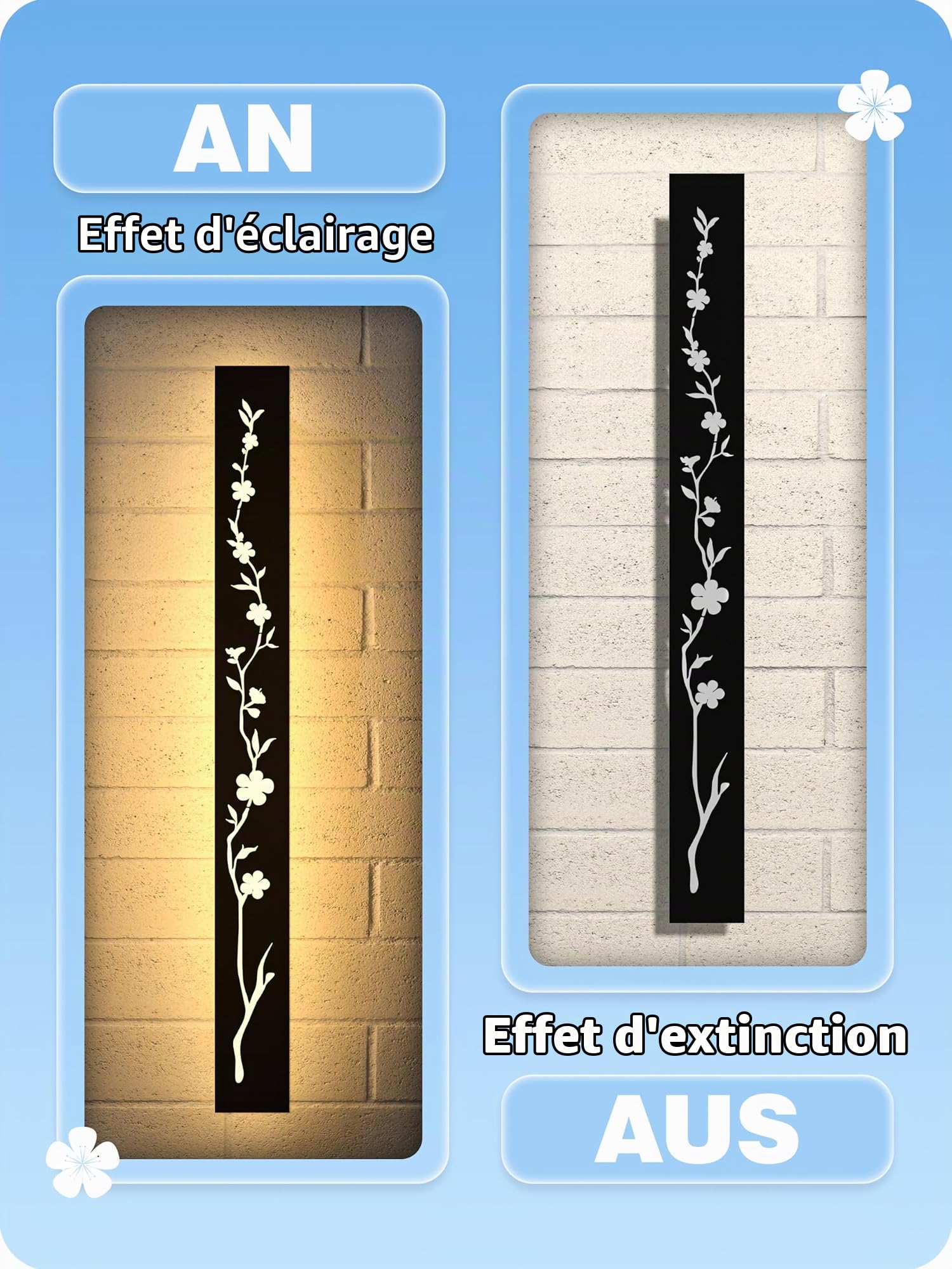 LUOLONG Applique murale longue LED noire 80cm applique murale extérieure 25W IP67 étanche lampe murale de villa conception de fleur de pêche appliques murales extérieures murs jardins porche