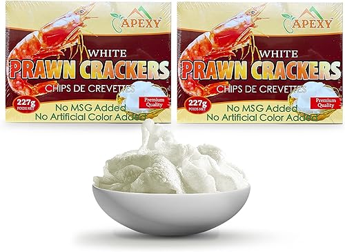 Chip de gambas sin cocer sin MSG añadido 8oz por APEXY, Paquete de 2 unidades, color blanco, sin MSG añadido. Sin color artificial añadido