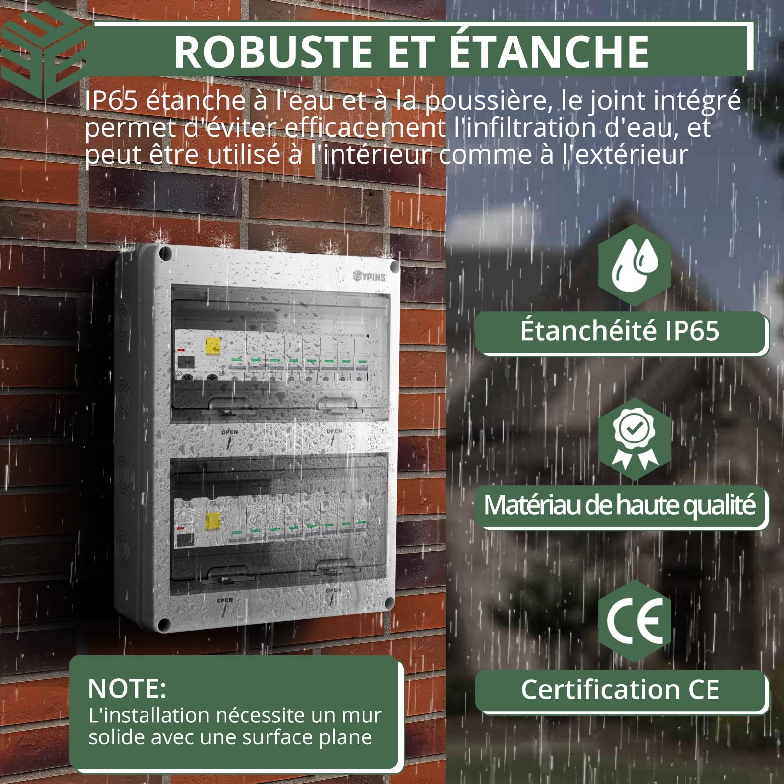 EYPINS Coffret Électrique 24 Modules Boîtier Électrique Extérieur Étanche IP65 avec Terminaux et Rails Intégrés ABS de Surface en Plastique avec Porte Transparente pour Extérieur/Intérieur