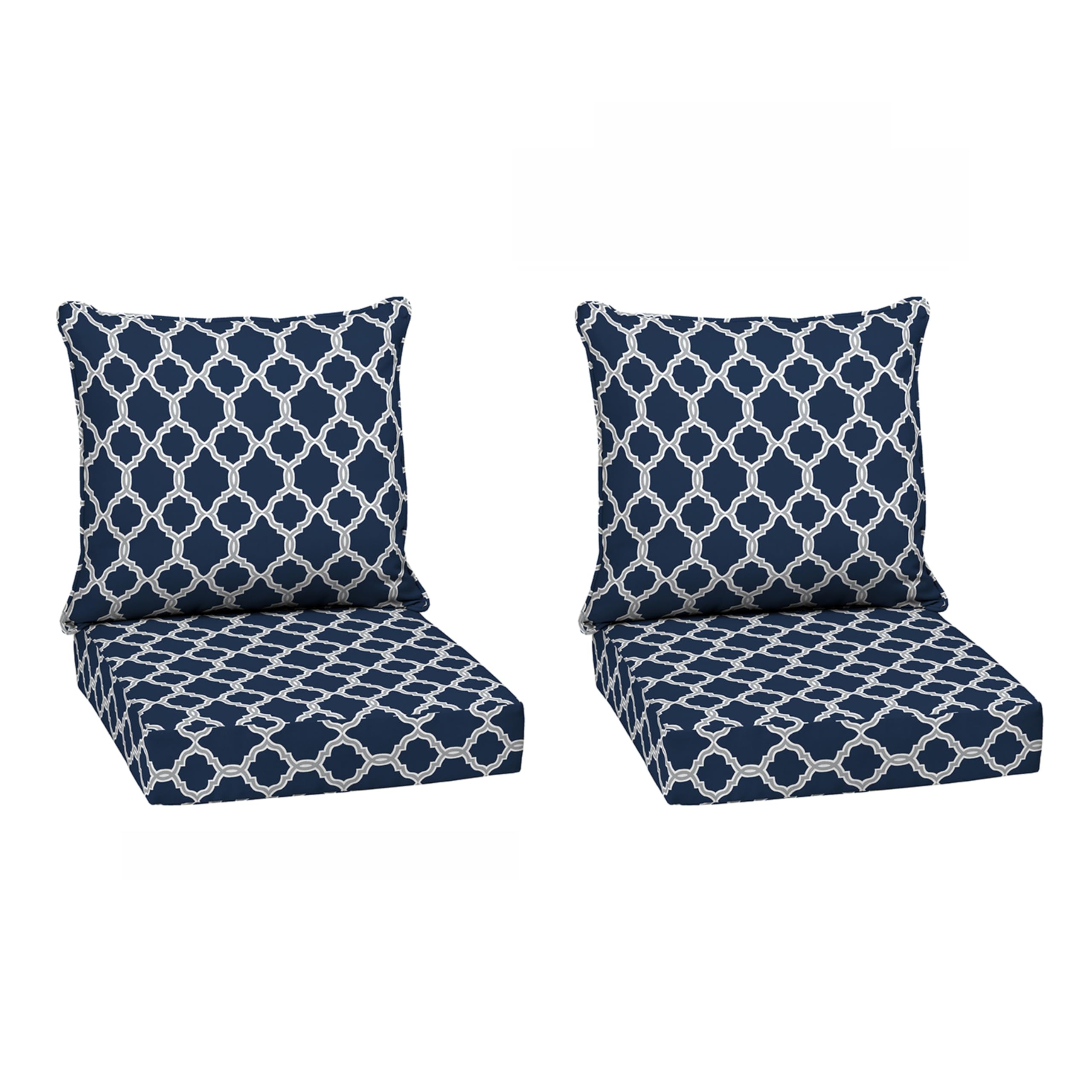 Arden earthFIBER Outdoor Deep Seat Cushion Set (2-Pack), 24 in x 24 in, Weather-Proof, Rain-Proof, Fade Resistant Patio Cushion for Chair, Sofa, and Couch Sapphire Blue Garden Trellis