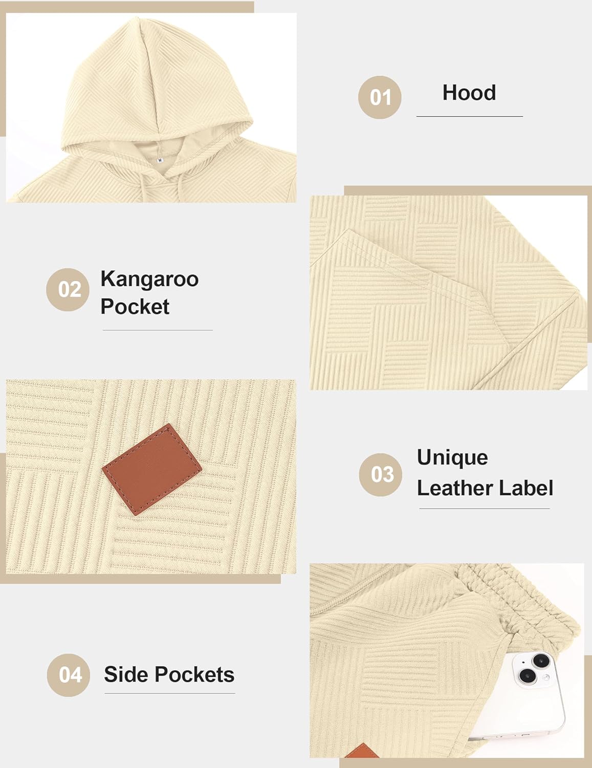 Vssjavun Mens Sweatsuits 2 Piece Set Long Sleeve Jacquard Sweatshirt Jogging Sweatpants Tracksuits - Image 4