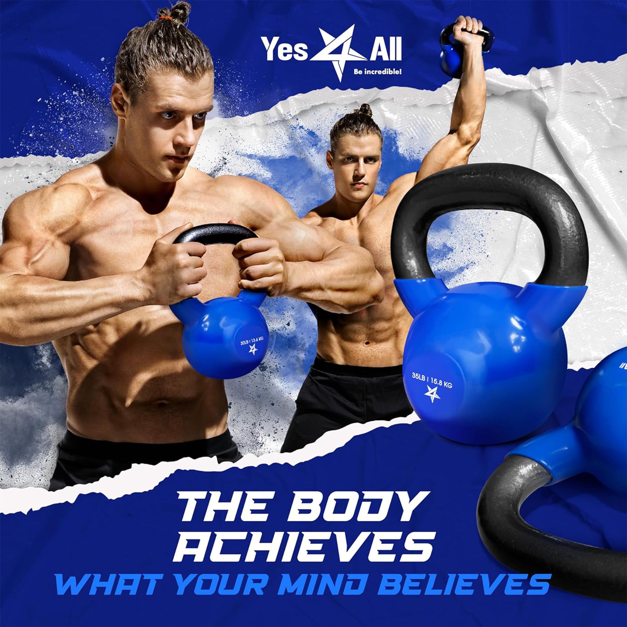 Yes4All Par de pesas rusas de hierro fundido con revestimiento de vinilo, ideal para ejercicios de pesas con mancuernas, pesas de mano y pesas pesadas para equipo de entrenamiento de cuerpo completo,