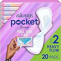Always Pocket FlexFoam Heavy Flow Pads with Wings, Size 2, 20 Count - Zero Leaks, Discreet Pocket Pack
