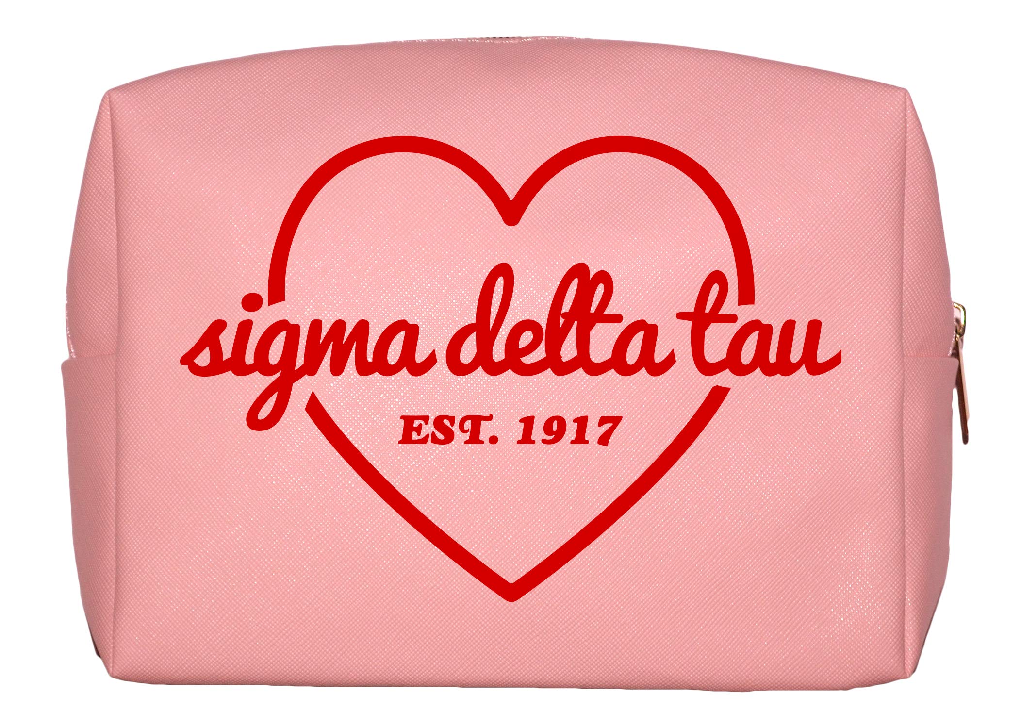 Sorority ShopSigma Delta Tau Makeup Bag - Multi-Purpose PU Leather, Water-Resistant Makeup travel bag with Licensed Design and Zipper Closure, Perfect Sigma Delta Tau Sorority Gifts for Women