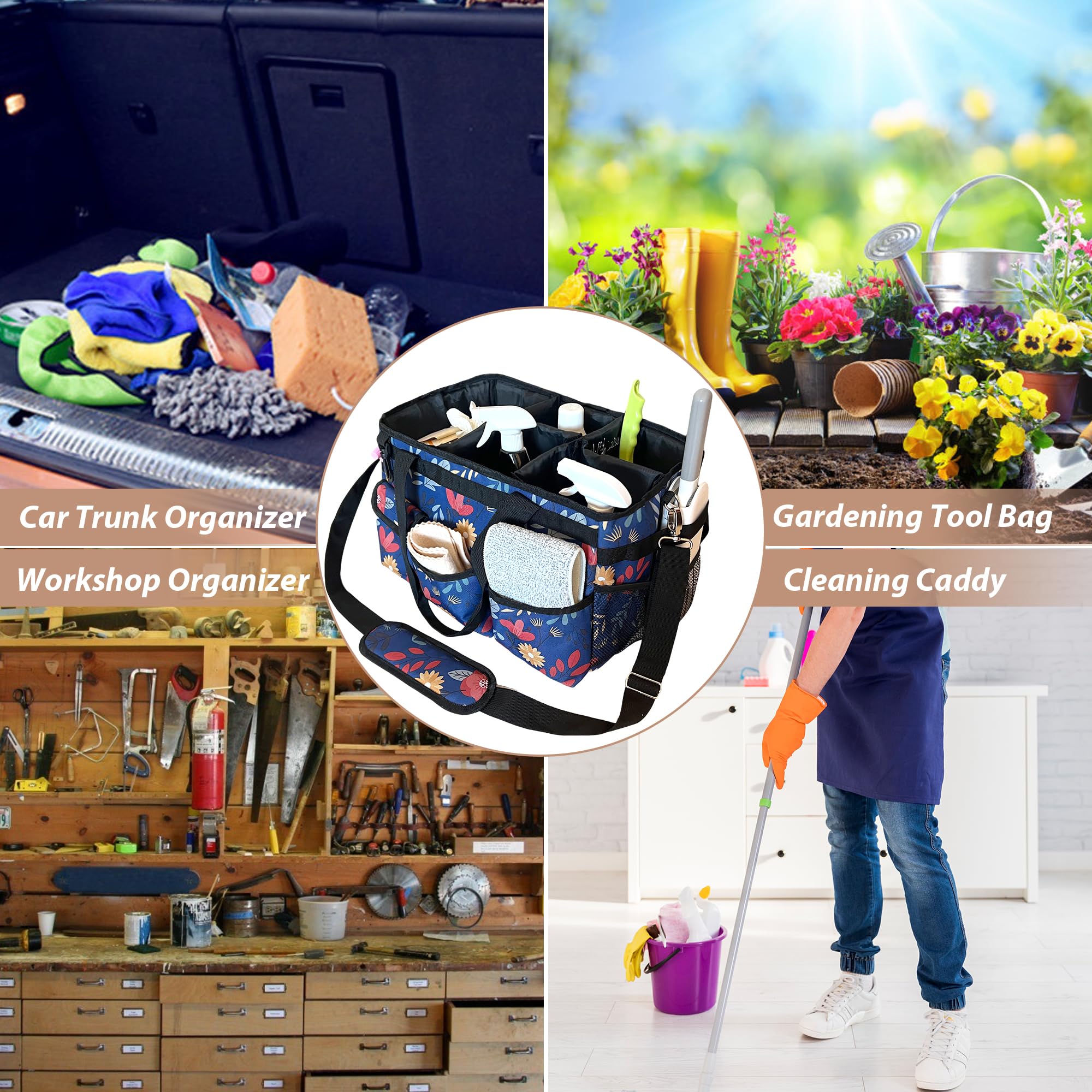 Borsa portaoggetti per la pulizia, organizer per la pulizia con manico, grande borsa per la pulizia di casa, auto e bagno, borsa per le pulizie con spallacci regolabili (blu)