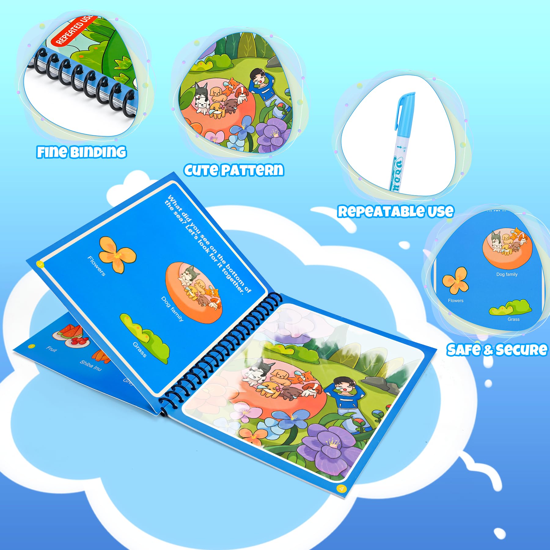 Sprecenk 5 Pièces Livre Magique à L'Eau, Livre De Dessin Magique De L'Eau Réutilisable - 5