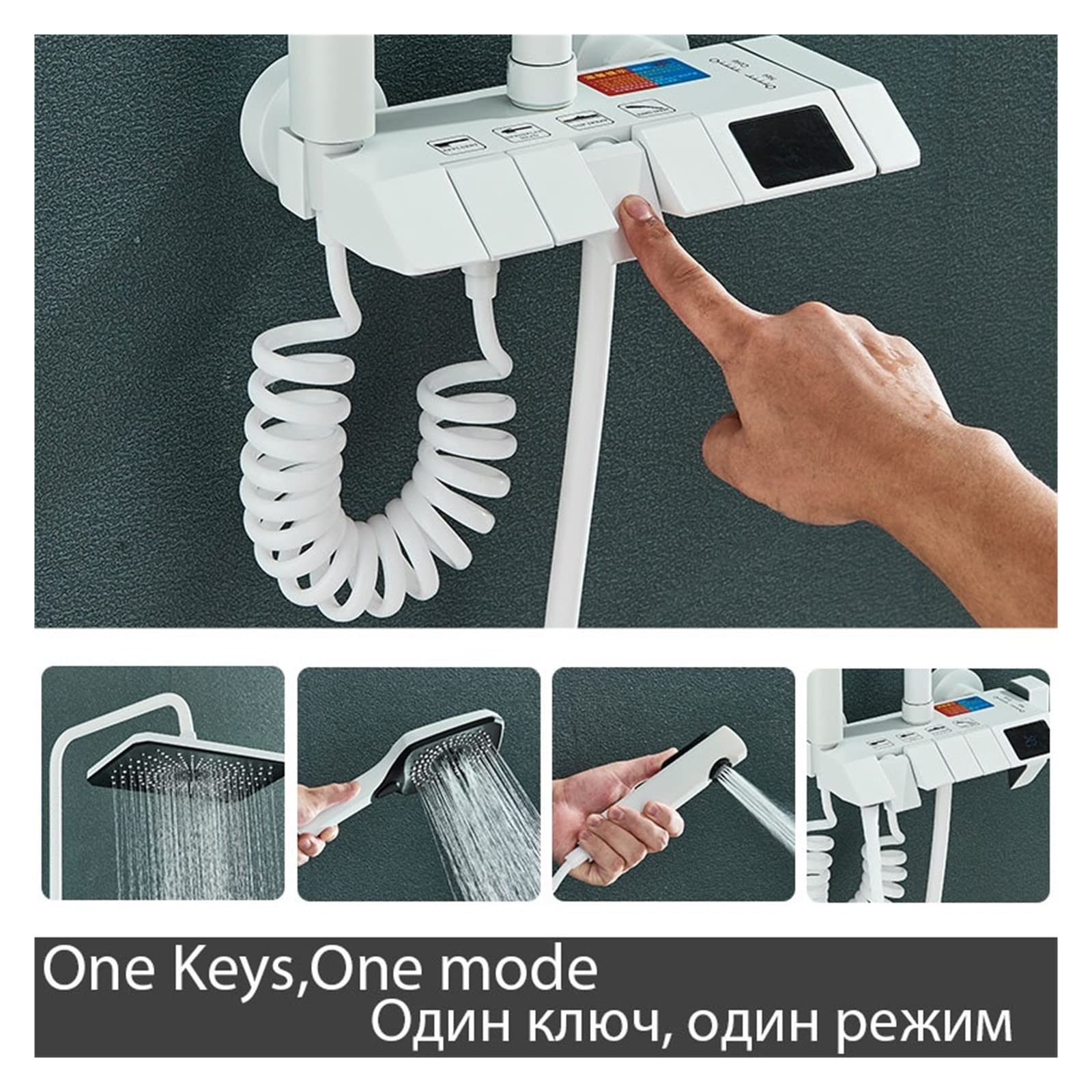 Doccia Portatile, Sistema Doccia, Sistema Doccia, Sistema Doccia con Display Digitale Bianco, Set Doccia LCD con Acqua Calda e Fredda, Set Doccia per Bagno, Sistema di rubinetti, Miscelatore