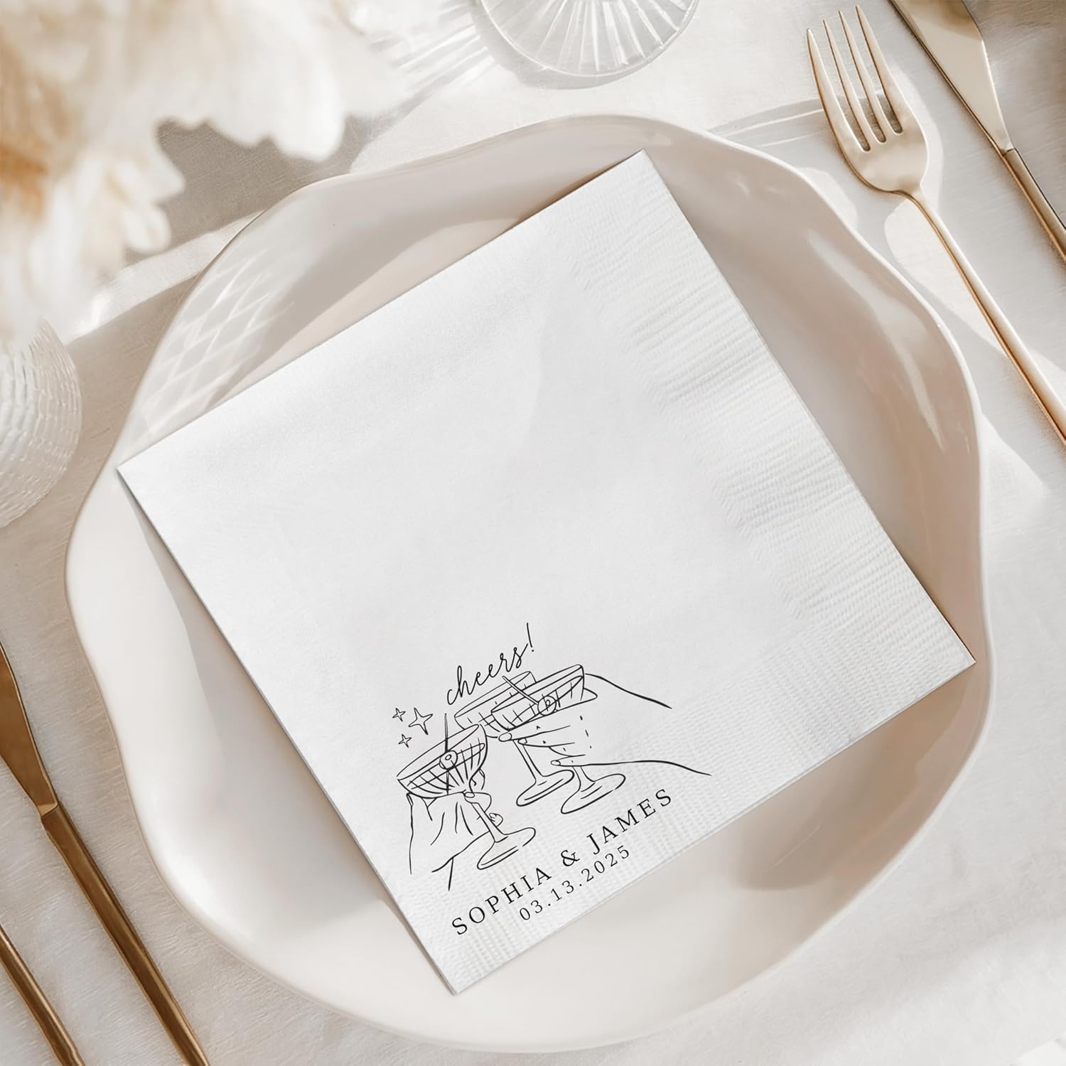 COACO Custom Printed Wedding Cocktail Napkins | 100 count Your Text & Premium Quality Paper | Perfect for Anniversary, Engagement, Rehearsal Dinner, Custom Monogram & Text Beverage Napkins (Design 5)