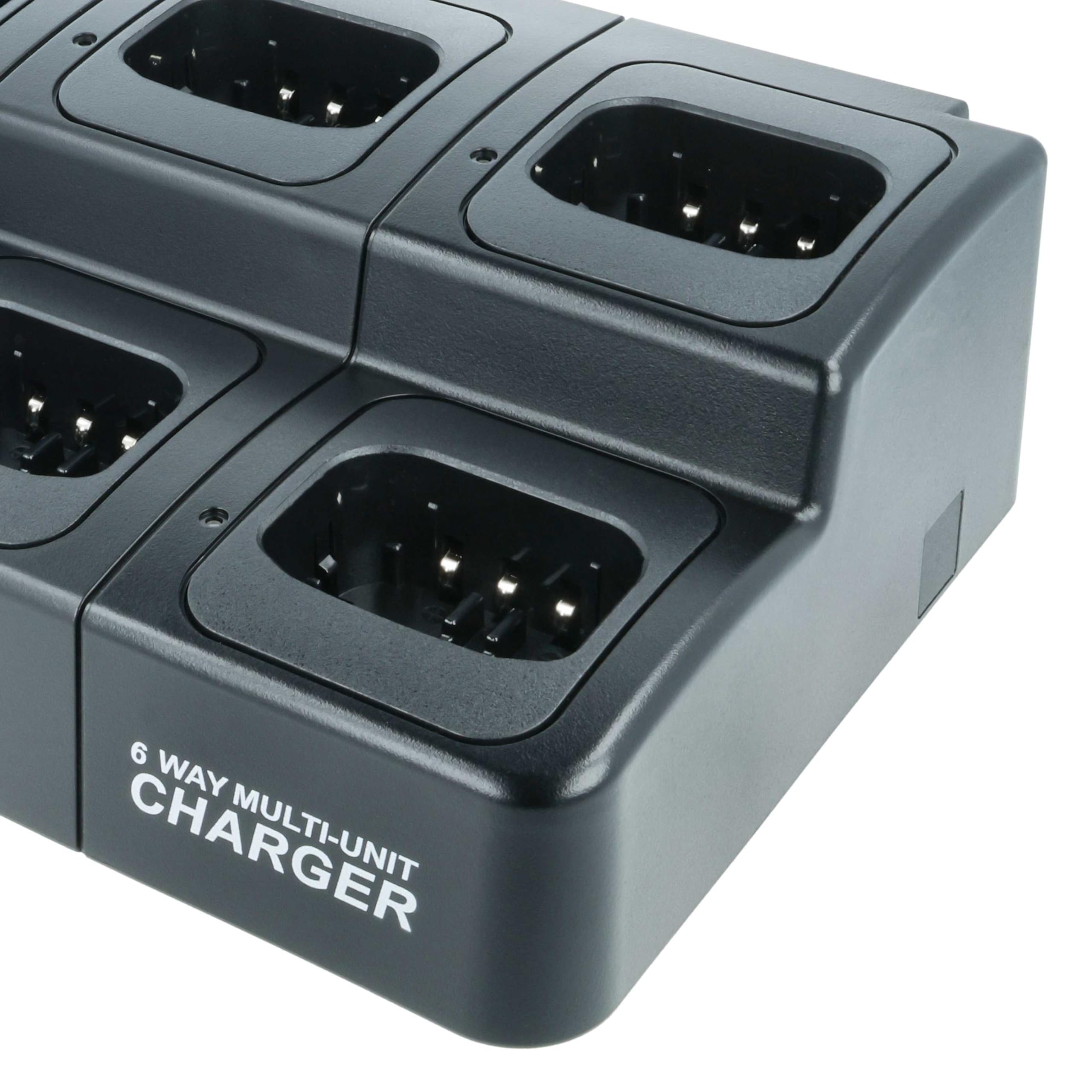 vhbw Caricabatterie 6 vani compatibile con Icom BP-252 batterie per radio - Stazione di ricarica + alimentatore + cavo alimentazione, 8,4V