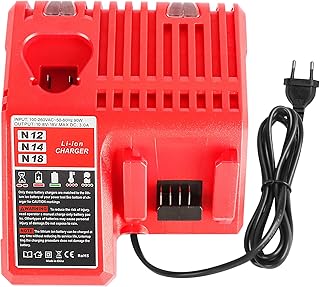 Cargador Rápido 3A M12 y M18, Compatible con Baterías Li-Ion Milwaukee M12 y M18 de 12V–18V 3Ah 4Ah 5Ah 6Ah, con Indicador LED y Protección Múltiple