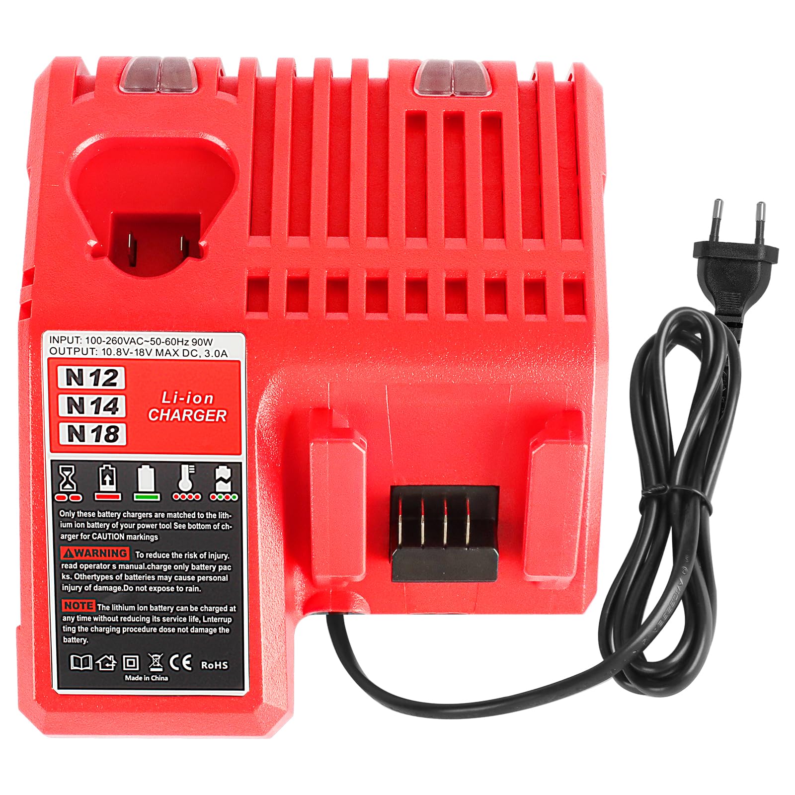 QUPERR Chargeur Rapide 3A M12 & M18, Compatible avec Batteries Li-ION Milwaukee 12V–18V 3Ah 4Ah 5Ah 6Ah, avec indicateur LED et Protection Multiple