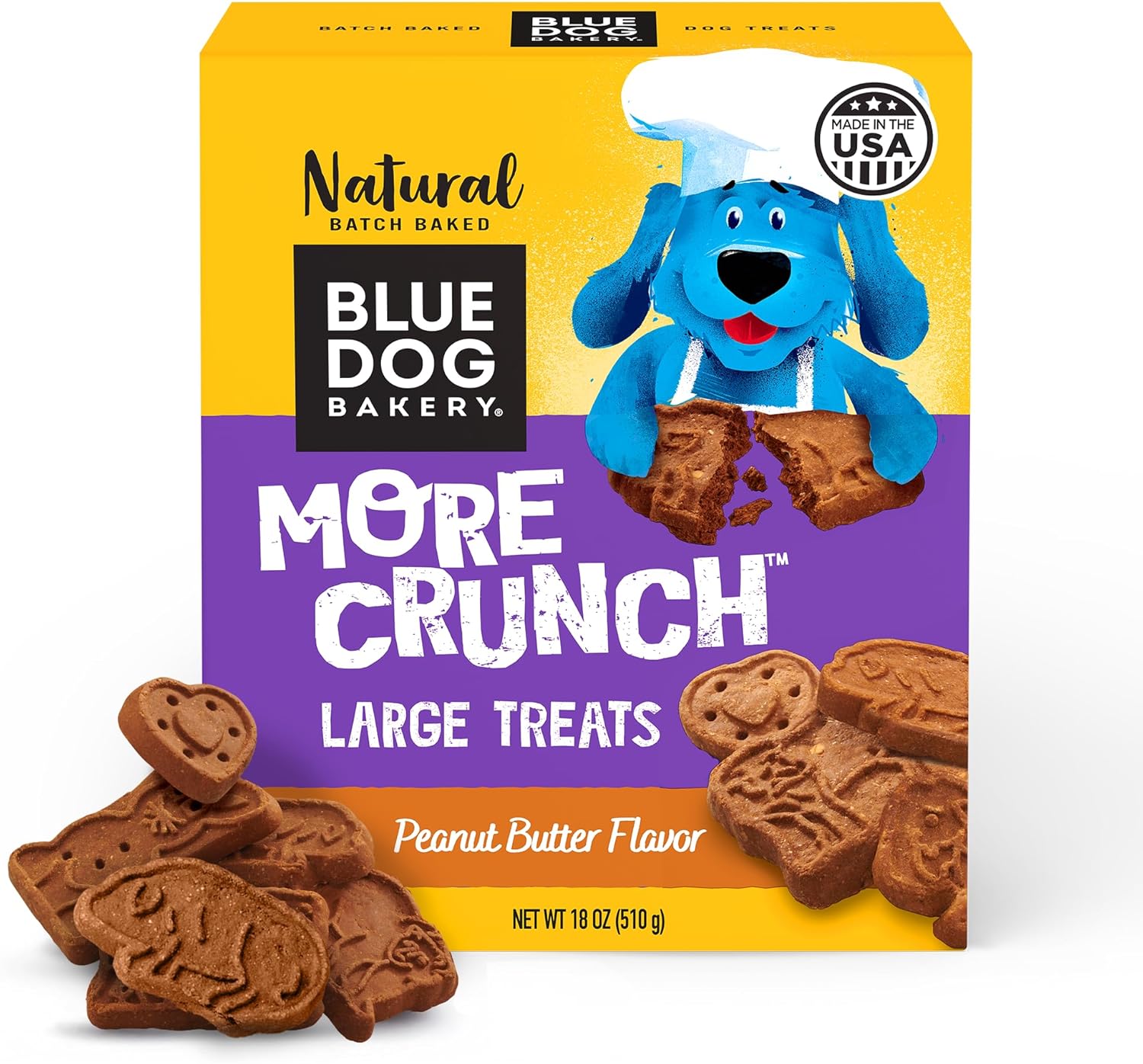 Blue Dog Bakery More Crunch Biscuits | Large, Crunchy Peanut Butter Flavor Treat | Natural Healthy Dog Treats, 18 oz (Pack of 6)