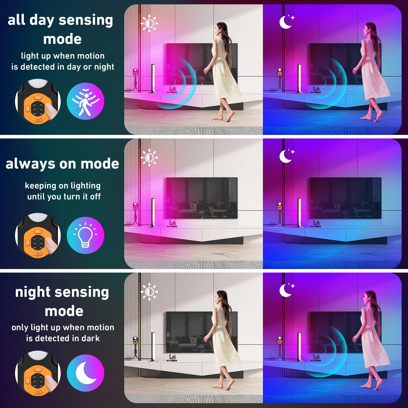 Towisituati LED Light Bar, Sensor Lights Indoors 2PCS Motion Activated RGB Lights with Auto Shut-Off Timer, USB Gaming TV Led - Image 3
