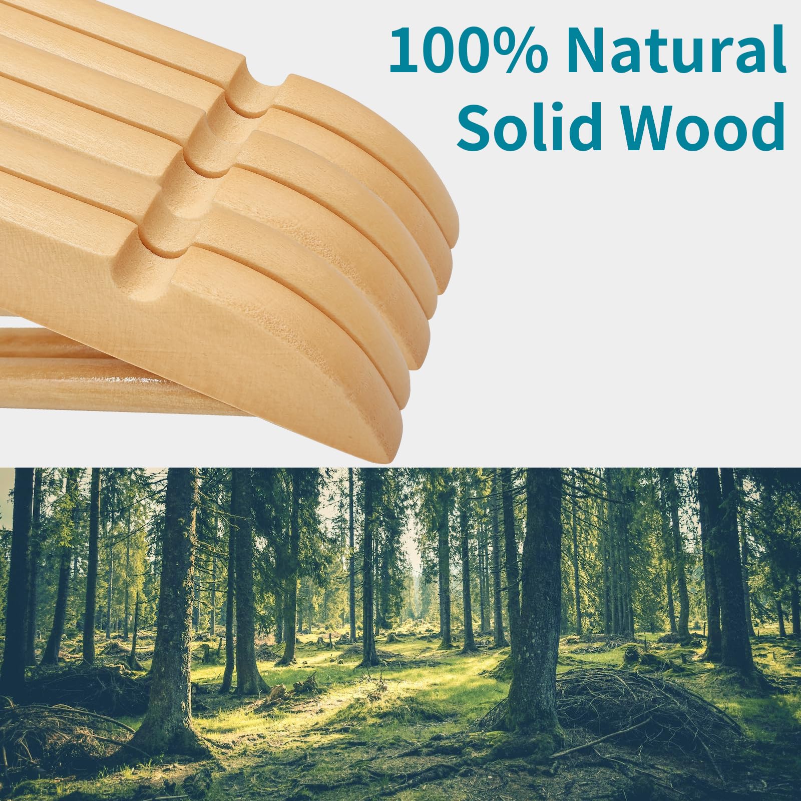 ABHENG Lot de 30 Cintres en Bois, Robustes et Lisses, Cintre en Bois pour Votre Armoire, Crochet pivotant 360°, découpes au Niveau des épaules, antidérapantes, Naturel,AWY0330N
