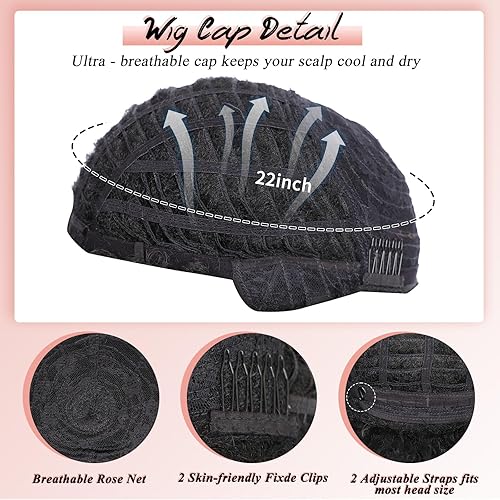 Miniatura 6 de Kalyss Pelucas de cabello humano corto afro rizado de 16 pulgadas para mujeres negras, peluca afro grande y suave, de aspecto natural, pelucas de