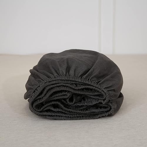 Simple&Opulence Sábana bajera de lino (1 pieza), funda de colchón de 14 pulgadas de profundidad, mezcla de algodón natural, suave y transpirable,