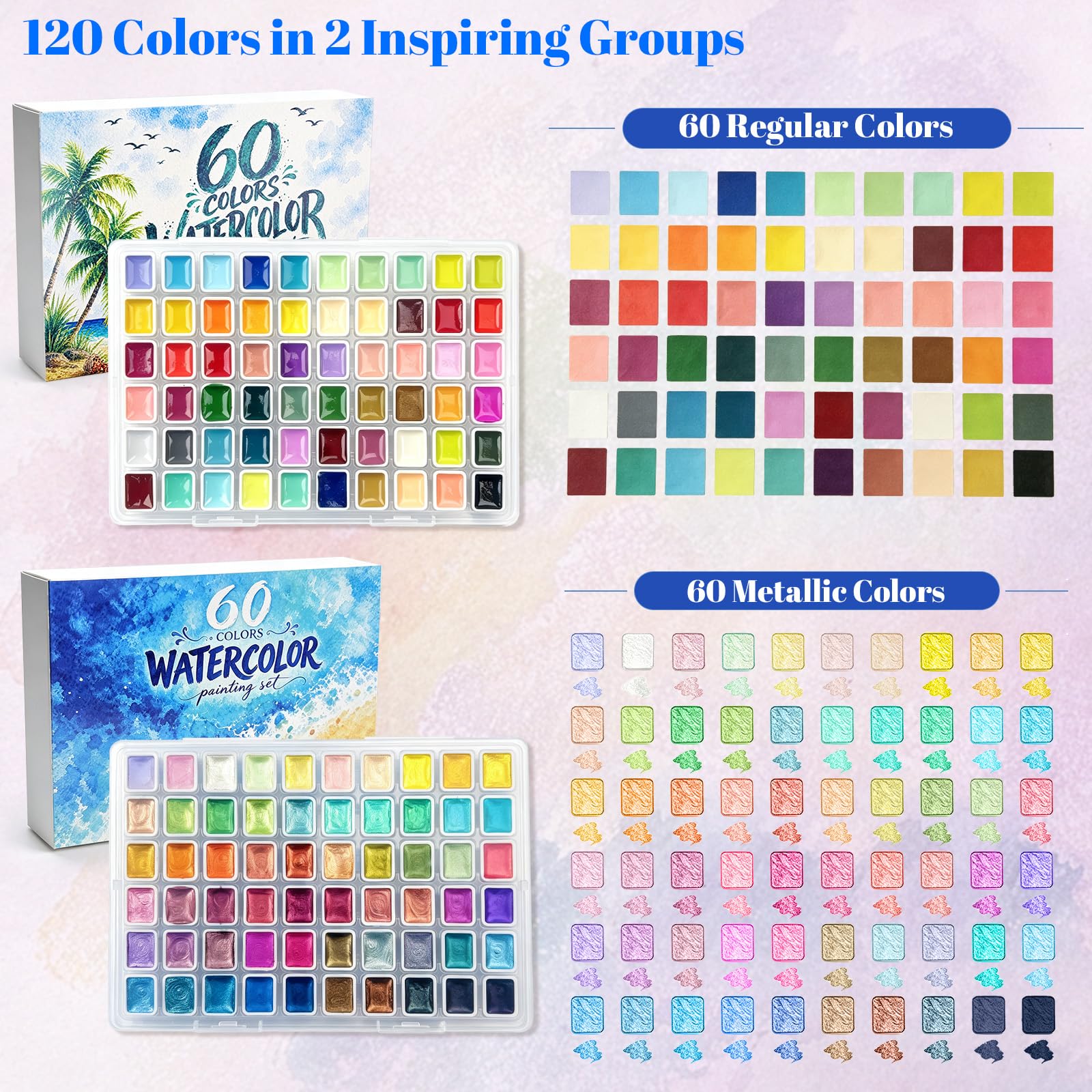 Set di 120 colori ad acquerello con 10 libri da colorare ad acquerello