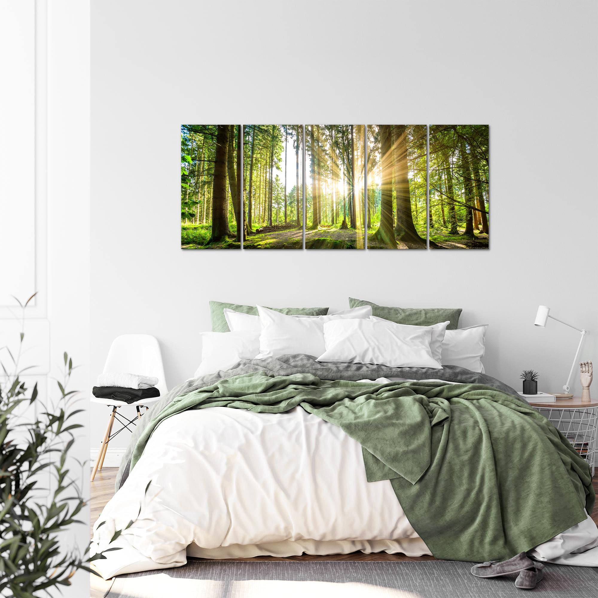 Runa Art Quadri XXL Foresta paesaggio 200 x 80 cm Verde 5 Pezzi - Made in Germany - 503855b