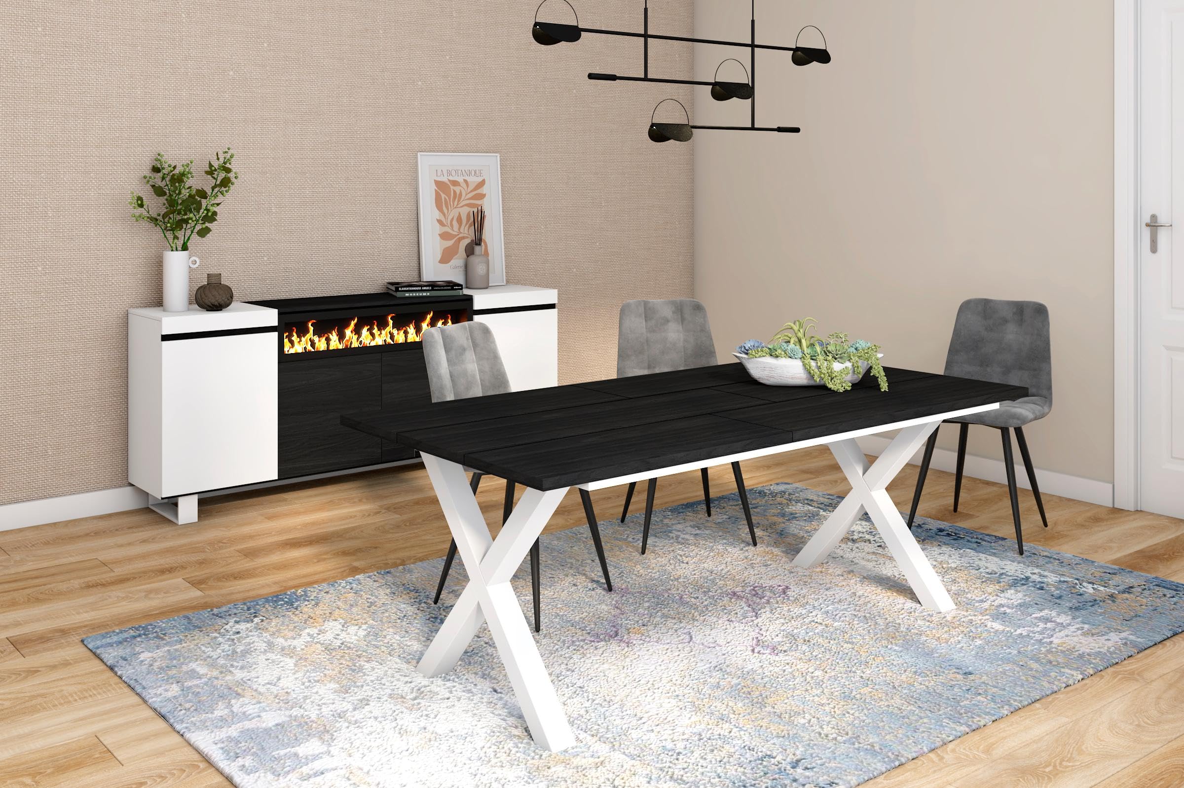 Skraut Home - Tavolo da pranzo | 10 posti | 200 | Robusto e stabile grazie alla sua struttura e alle gambe solide | Ideale per le riunioni di famiglia | Nero | Stile industriale