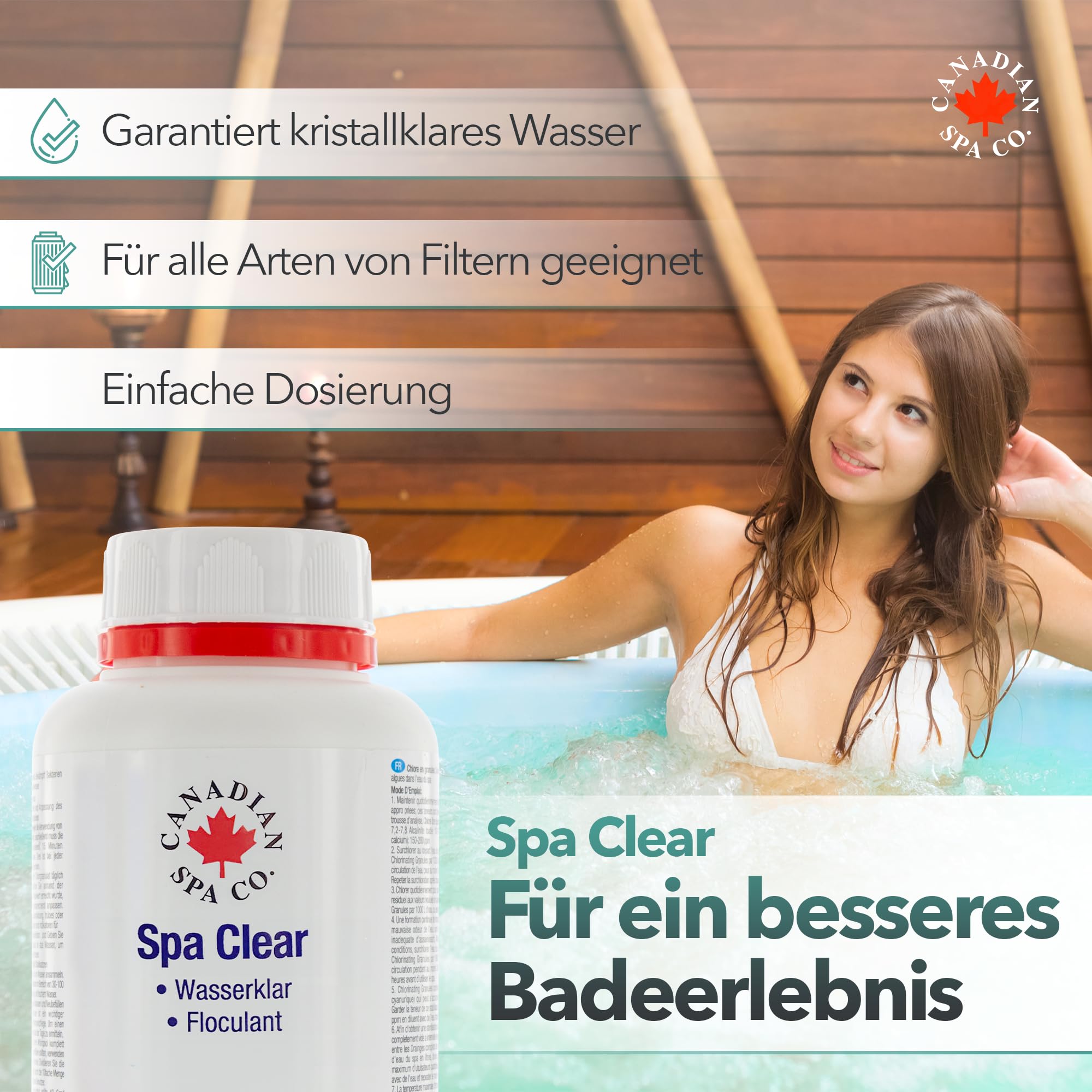 CANADIAN SPA CO. Hot Tub Clear 500 ml, środek klarujący do basenów zapewniający krystalicznie czystą wodę, zapobiega zmętnieniu, do wszystkich typów filtrów