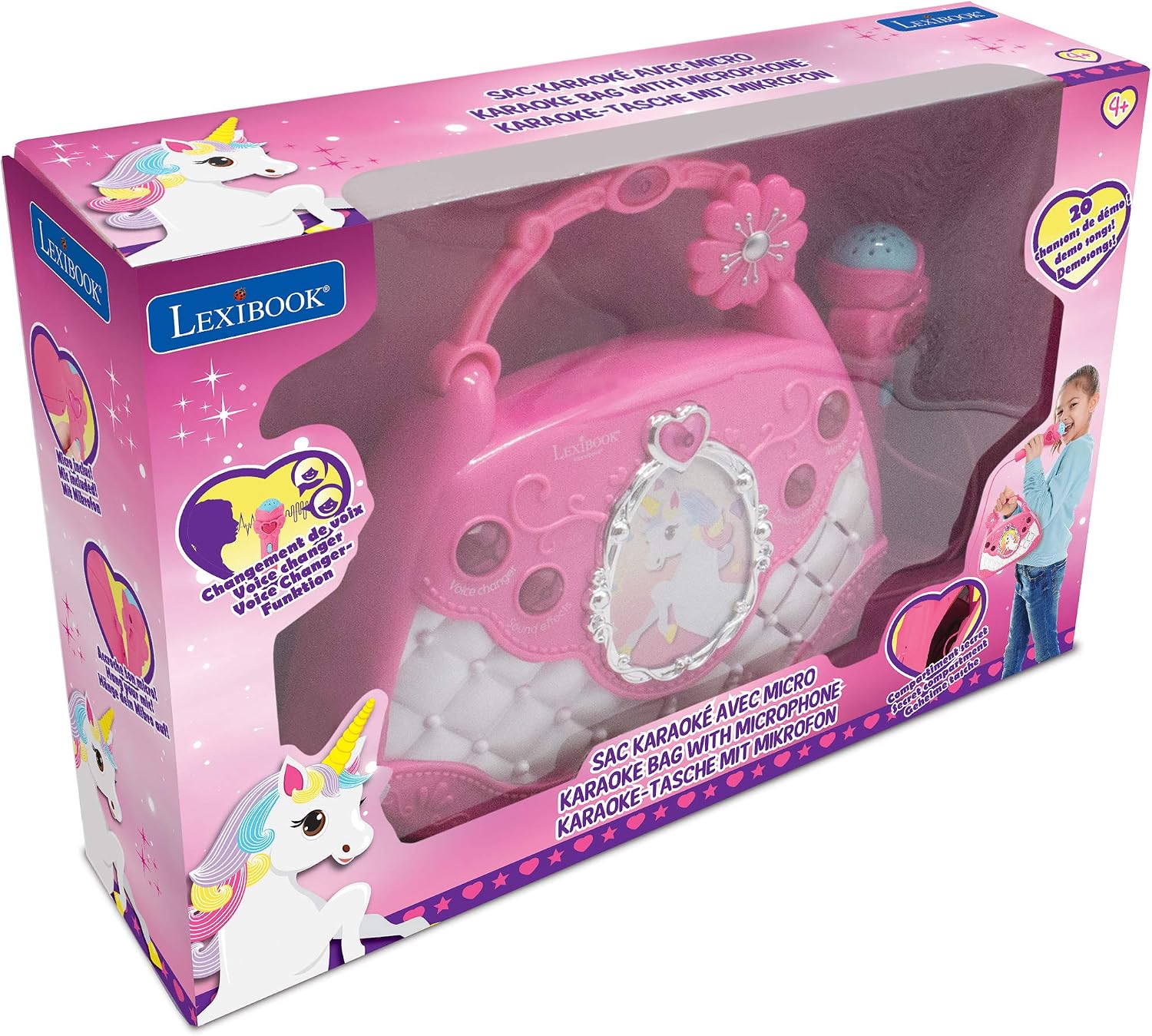 Lexibook, Unicorn, Karaoke Bag with Microphone, voice changer, demo songs, light effects, mic included, aux-in input - Image 3