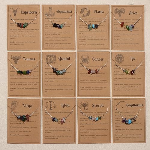 Miniatura 2 de Gargantilla de piedra natural con signo del zodiaco para mujer, collar de cristales crudos del zodiaco, horóscopo, piedras preciosas curativas,