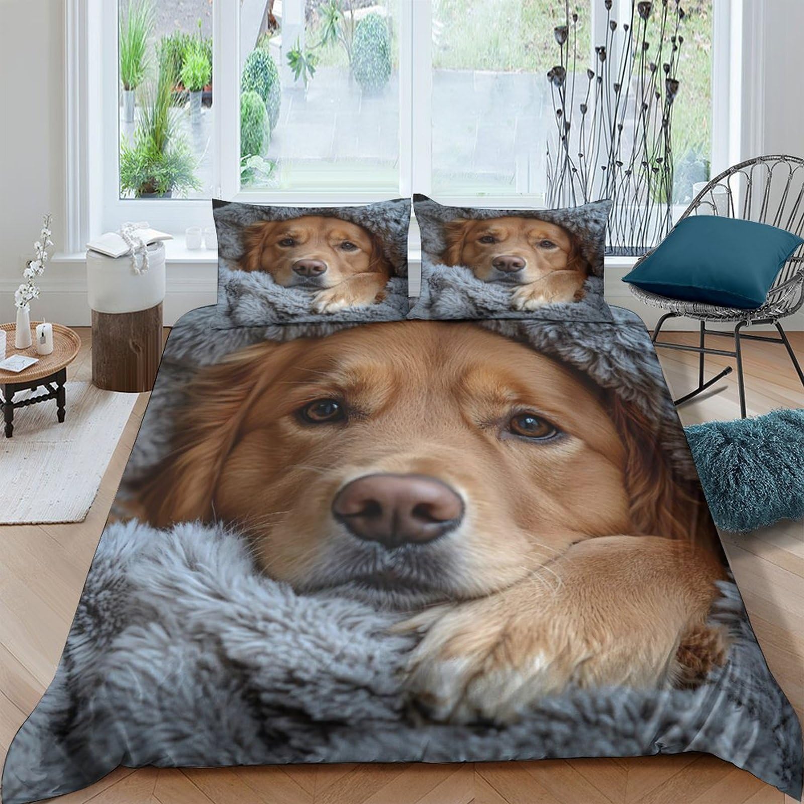 Ctjqhvkz Style-6 3D Printed Brown Dog Fitted Sheet Microfiber Soft Breathable Grey Fur Bed Cover For Bedroom Guest Room Decor Single（135X200cm）