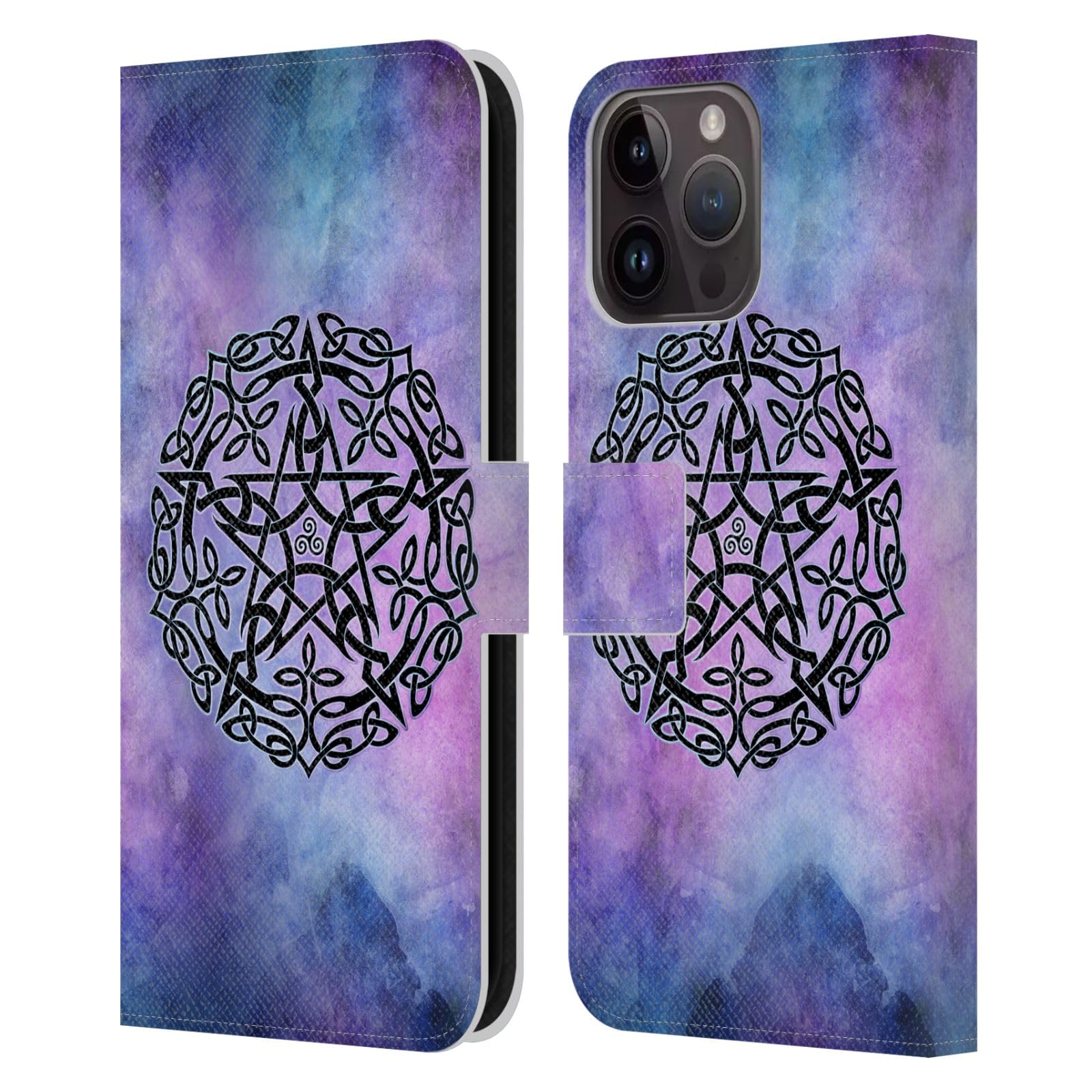 Funda de cuero tipo libro Brigid Ashwood Pentáculo místico carcasa iPhone 15 Pro Max 7