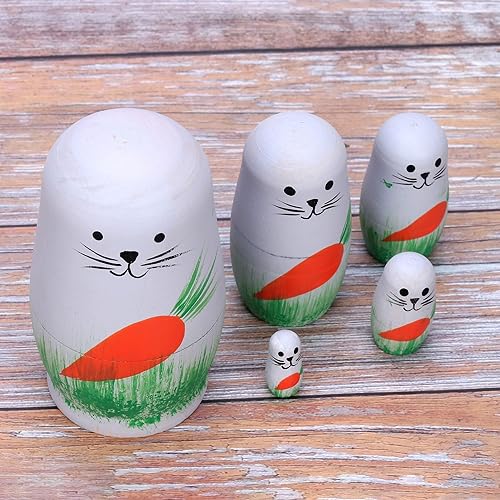 Miniatura 5 de Mornajina 5 muñecas de anidación rusas de madera hechas a mano, muñecas de anidación en blanco, muñecas Matryoshka para regalo de cumpleaños de