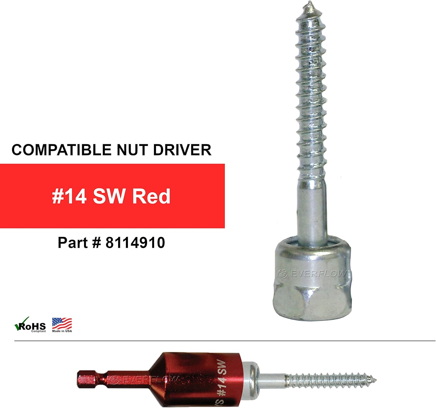 Everflow Sammys 8023925-100 SWG 30 3/8 Inch Screw Sidewinder Designed for Wood, Rod Hanger, Installs Horizontally, Steel with Zinc Plated, Corrosion Resistance, 1/4 x 3 Inch Screw Length (pack of 100)