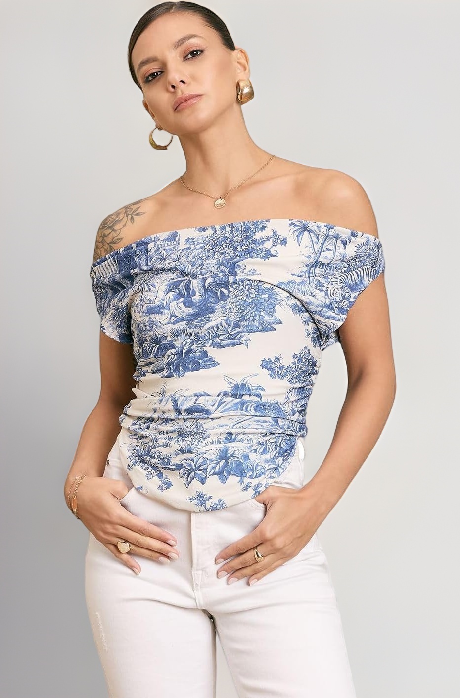 Uptownie Stretchable Cotton Draped Crop Top