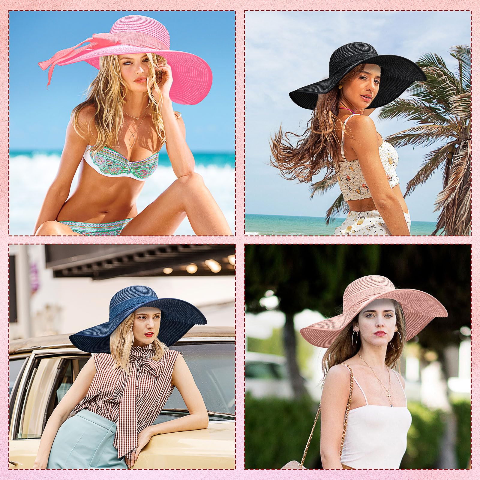 Set di 12 cappelli di paglia da donna estivi con fiocco, cappello da sole pieghevole, larghezza tesa UPF 50+, cappello da spiaggia arrotolabile, protezione UV per vacanze, feste, JGA, viaggi e