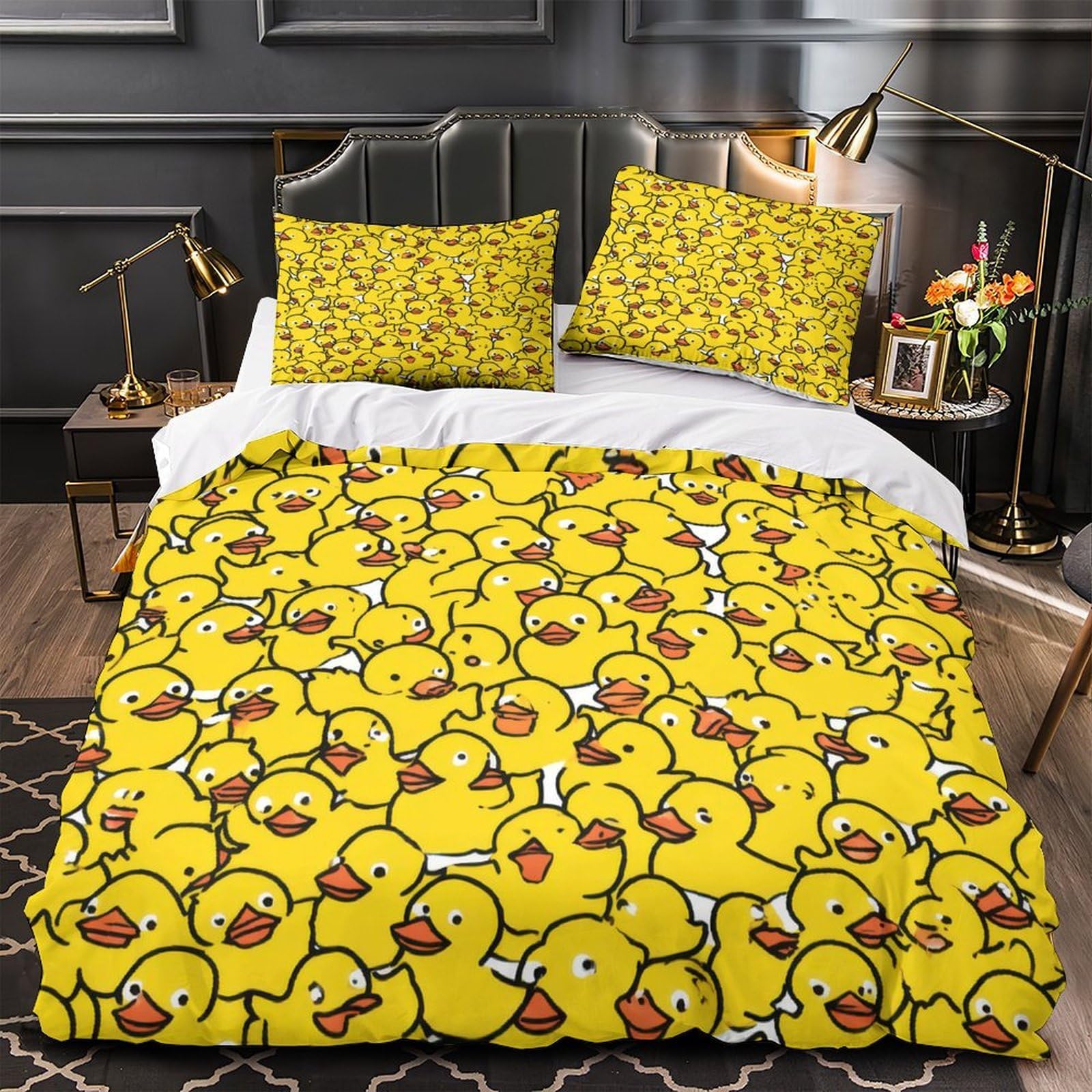 XEFASIDBN Yellow Rubber Ducks Quilt Cover 3D Print Premium 3 Pieces Bed Set Hidden Zipper Duvet Cover Extra Soft Wrinkle-Resistant for Adults Kids Teens Women Youth Teenagers Single（140x200cm）