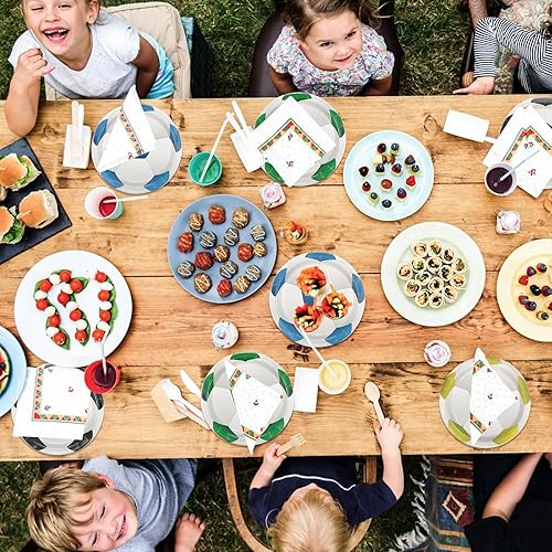 Miniatura 5 de 80 platos decorativos para fiesta de fútbol, incluye platos de postre desechables de 9 pulgadas para niños, fanáticos temáticos, eventos deportivos,