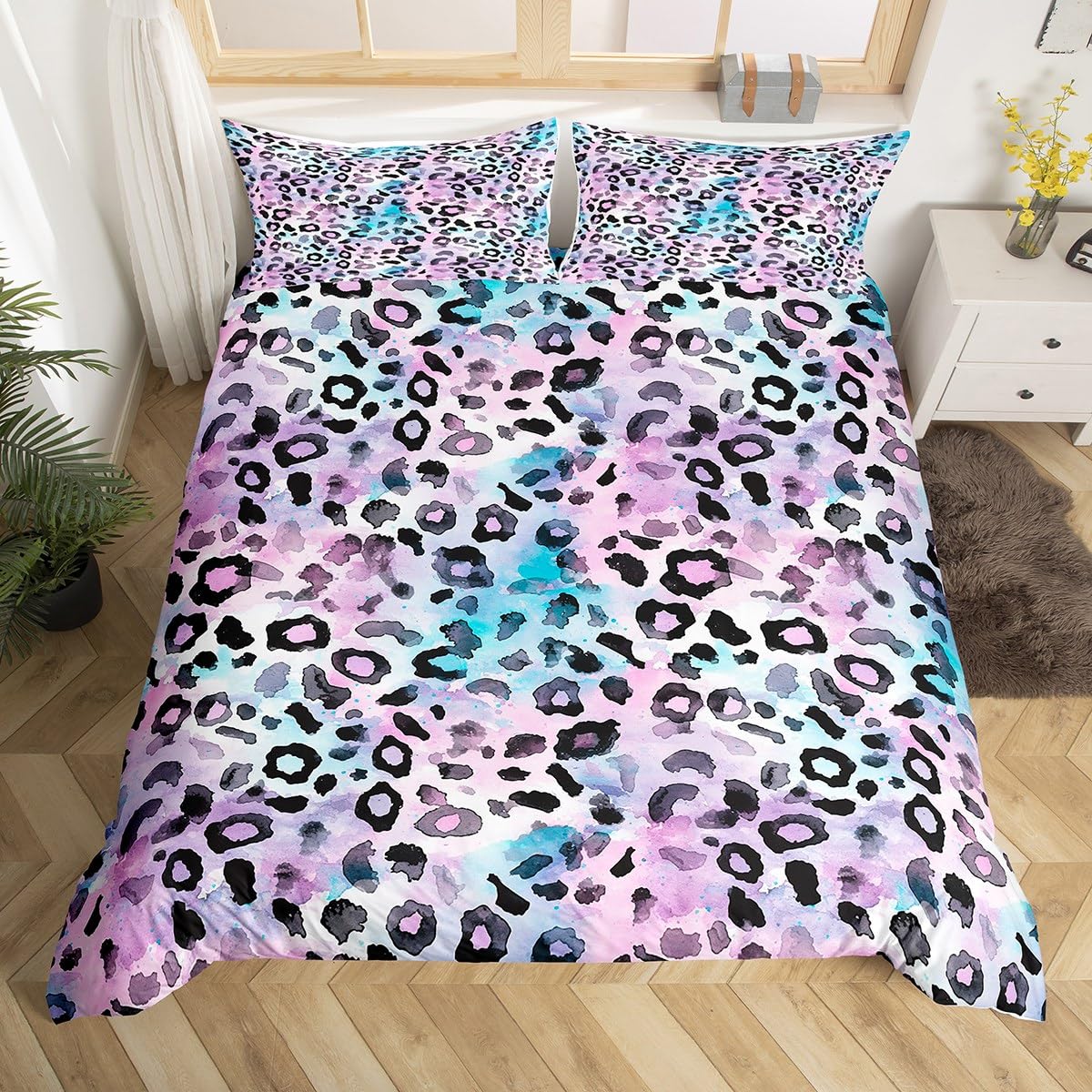 Homemissing Gradient Purple Leopard Duvet Cover Set Single Size For Kids Boys Girls Teens Cheetah Bedding Set Animal Print Comforter Cover with 1 Pillowcase โ image 1