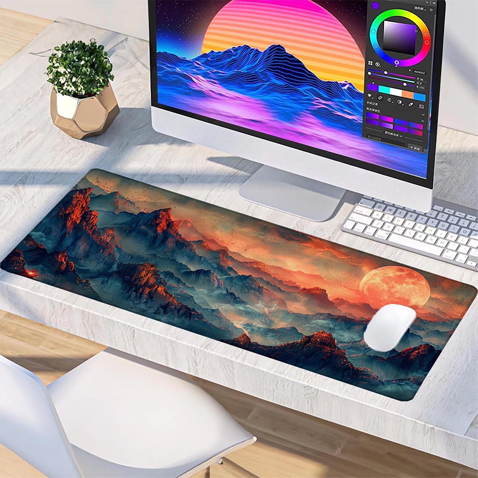 Tappetino Mouse Rosso, Luna Gaming Tappetino Mouse XXL 1200x600x3mm, Tappetino Scrivania Impermeabile e Antiscivolo, Migliora Precisione e Velocità Mouse Pad, per Accessori Gaming, Regalo 0-G-5