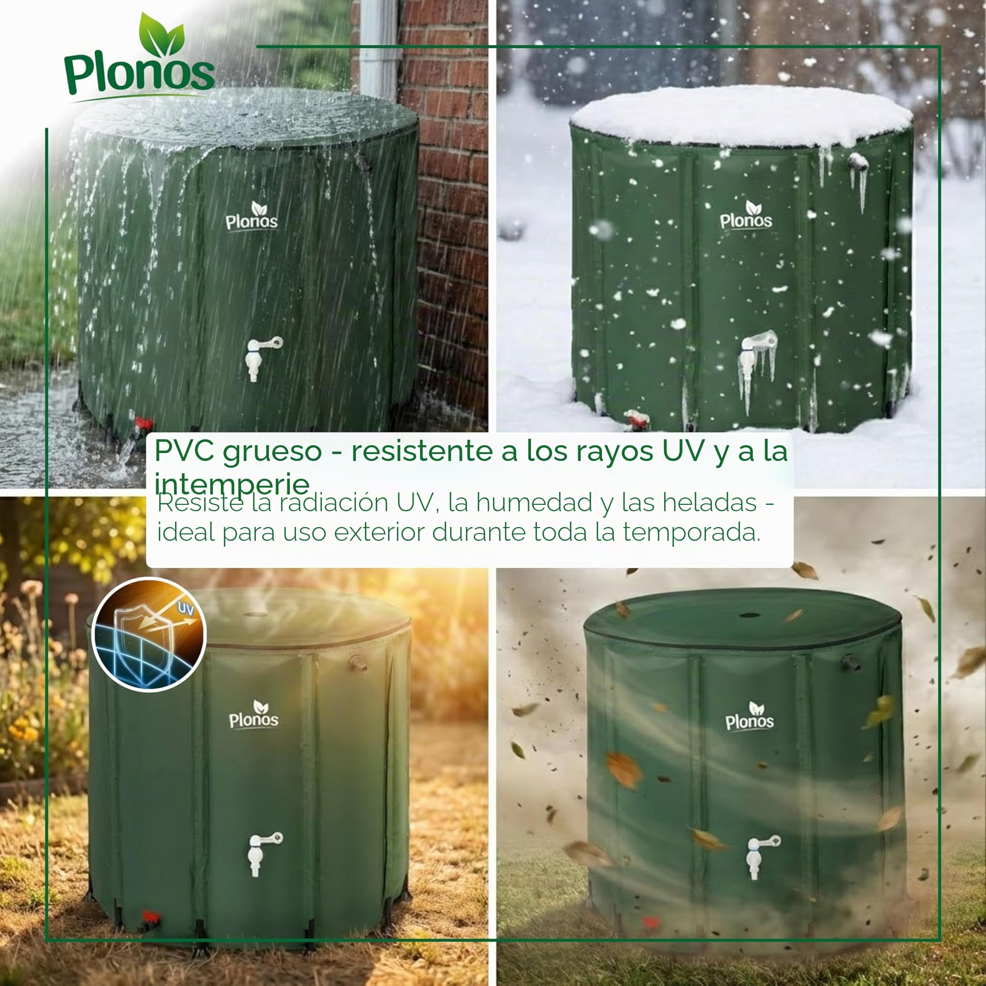 Tanque de Lluvia de 1000 l Barril de Agua con válvula de Drenaje 96 x 120 cm Verde